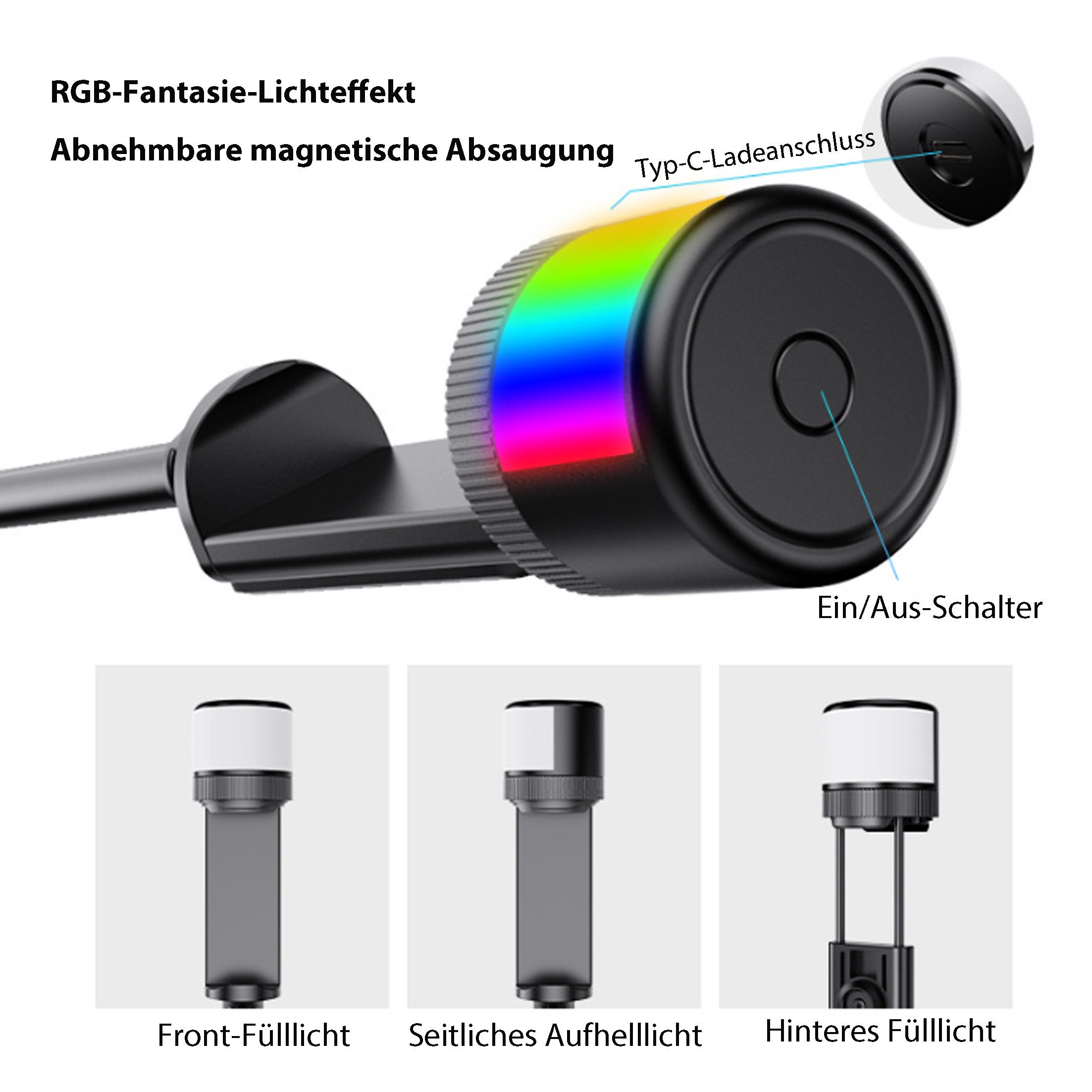 KINSI Magnetischer Selfie Stick Stativ,Bluetooth Selfie-Stange Selfiestick (mit Handyhalterung,bis zu 80 cm lang)