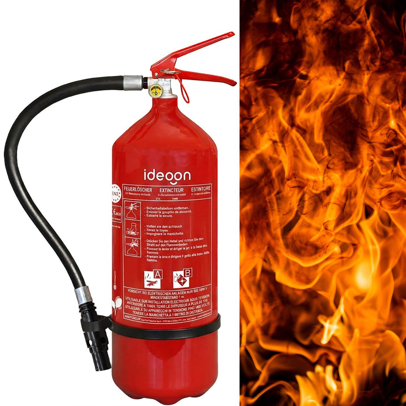 shop'n smile ideoon Schaum-Feuerlöscher Schaumfeuerlöscher 6L Fluorfrei AB Feuerlöscher Manometer Wandhalter, Dauerdruckfeuerlöscher mit Manometer (Druckanzeige), Schaum, (1-St) Fluorfreier Löschschaum, Entladungszeit ca. 63 Sekunden