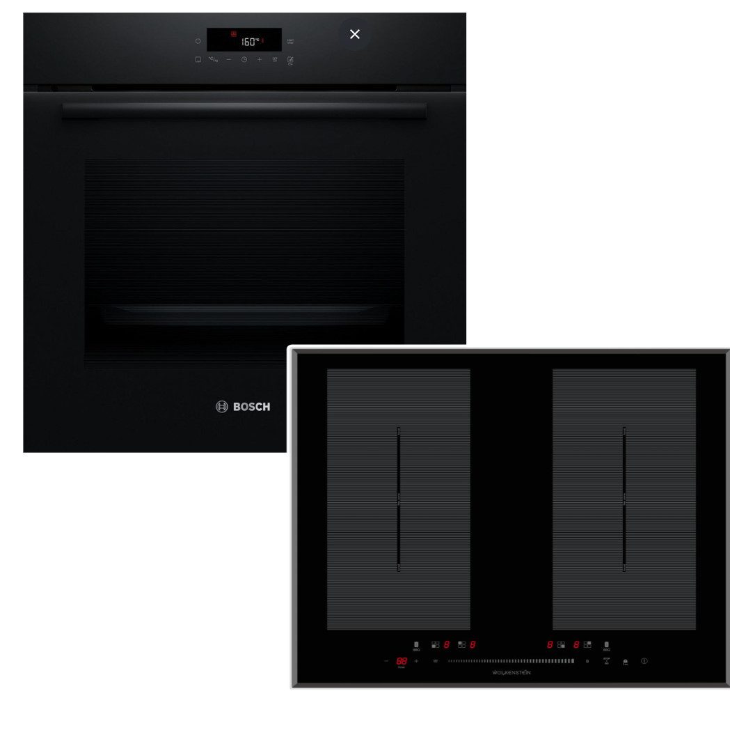 BOSCH Backofen-Set Backofen Pyrolyse 3DHeißluft+ Induktionskochfeld Flexzonen Boost Touch, mit Nein, Pyrolyse-Selbstreinigung Hydrolyse