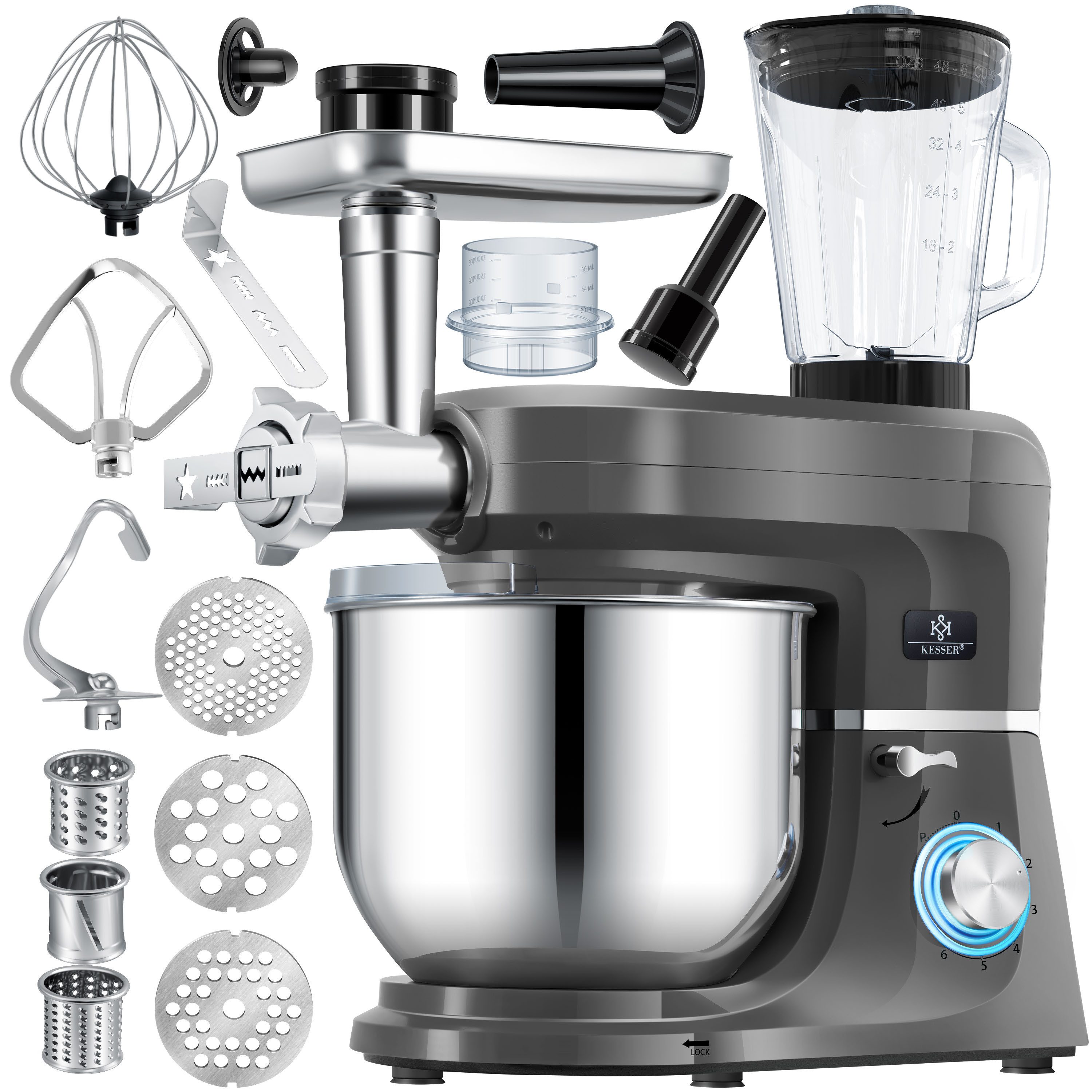 KESSER Küchenmaschine, Universal Küchenmaschine K-KM 3000 mit Fleischwolf Knetmaschine 5,5L