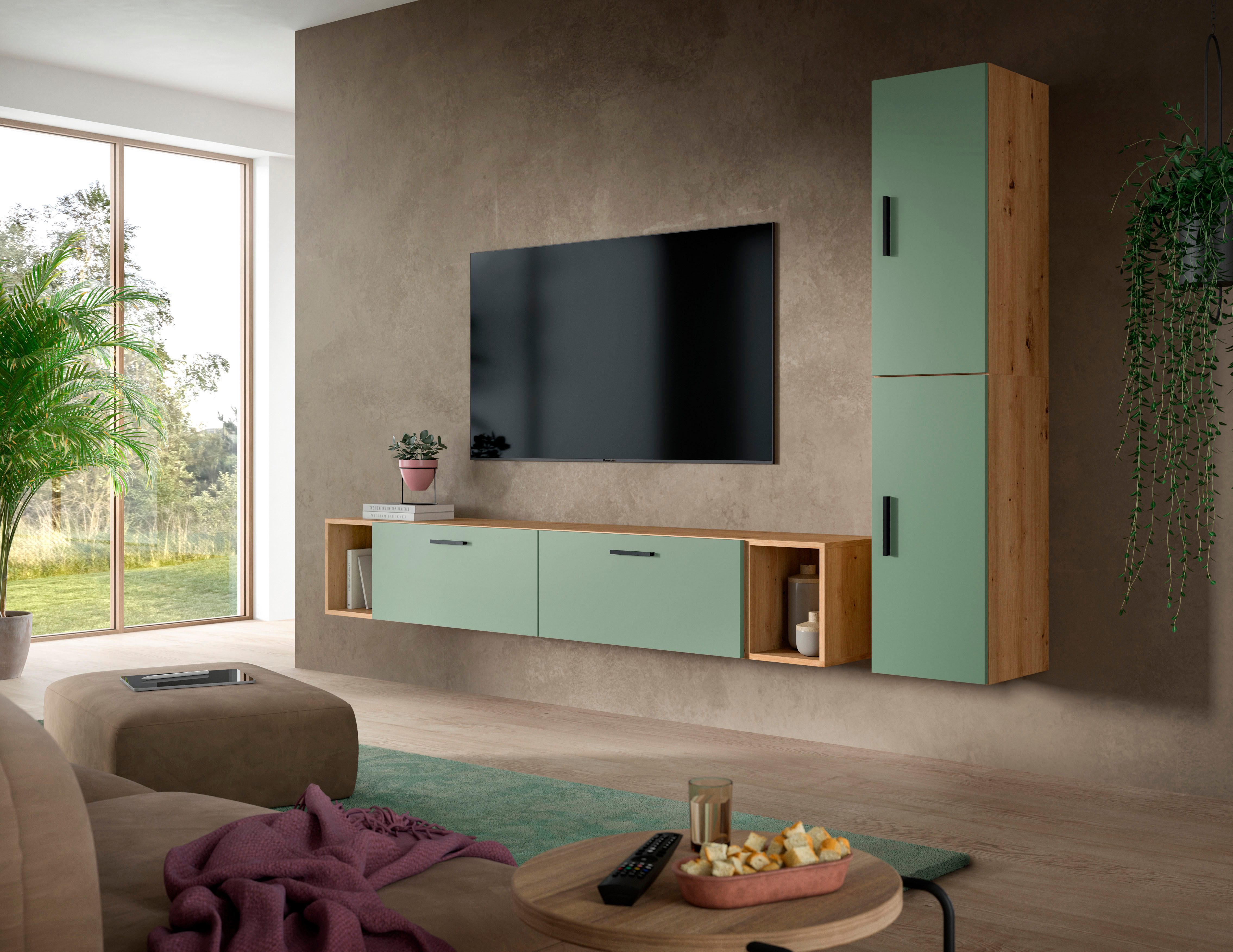 Home affaire Schrank-Set ENESTE, 6-teilig, in verschiedenen Farben, individuell kombinierbar, (2-St., verschiedenste Kombinationmöglichkeiten, stehend oder hängend), Stauraumelement, Kombination, Wohnkombination, Schrankwand, Lowboard