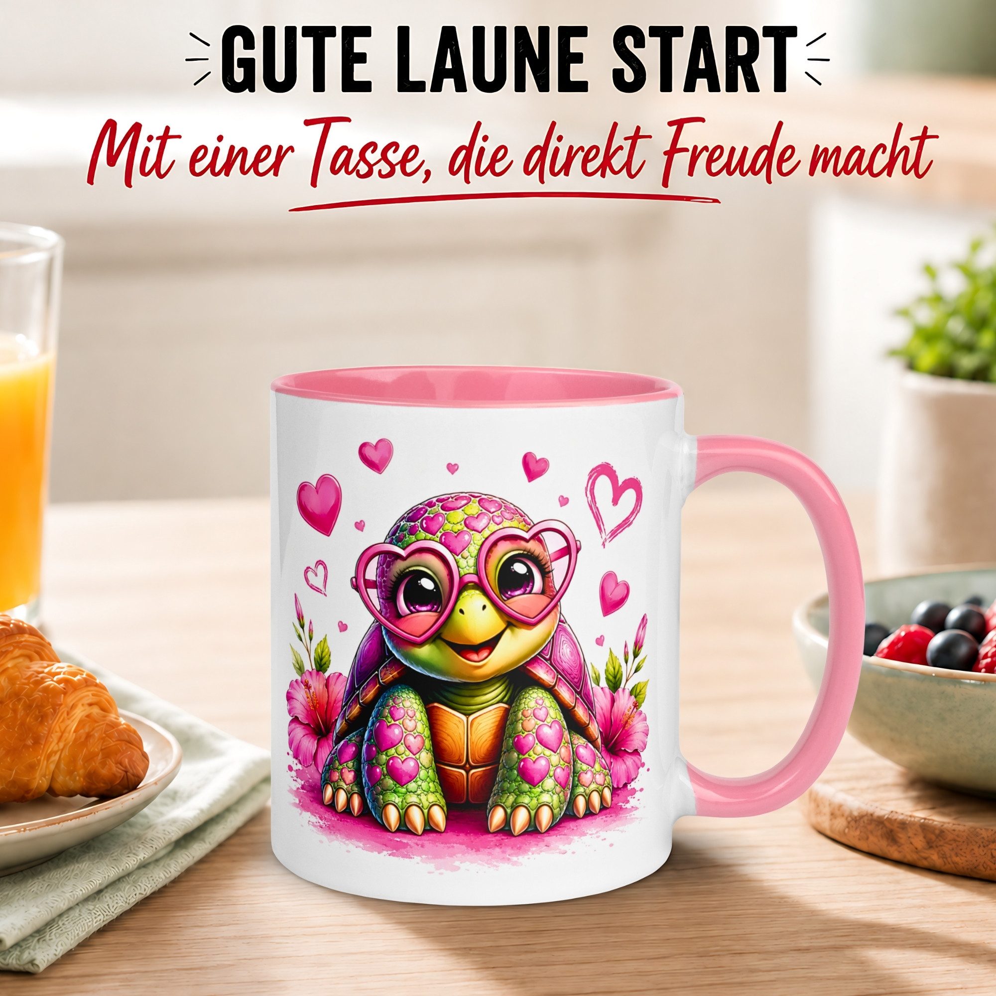 Momentals Tasse Schildkröte – „Schildkröte mit Herzbrille“ – Ich liebe Dich Geschenk, Gratis Versand · Links-&Rechtshänder · Spülmaschinenfest