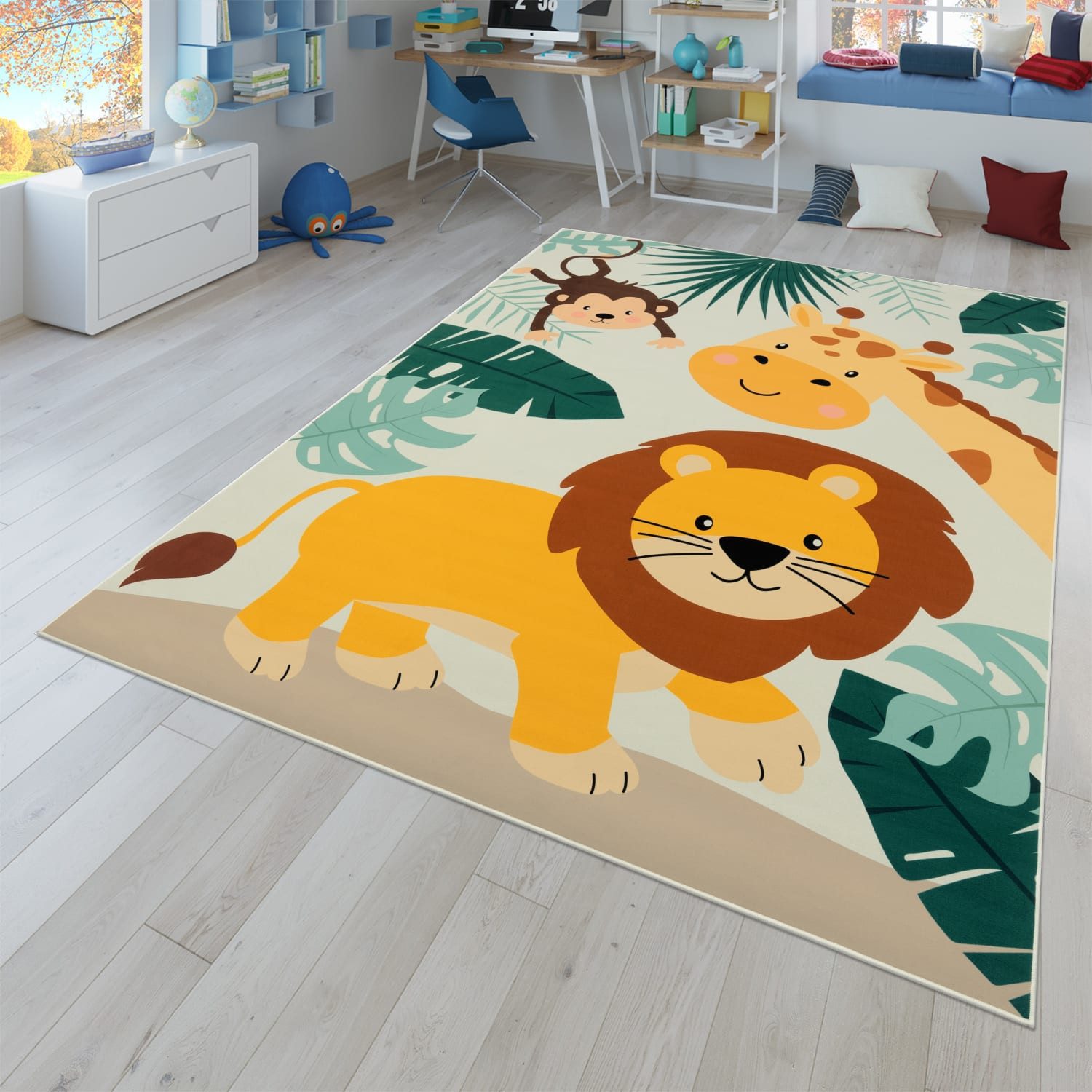 TT Home Teppich Kinderzimmer, Quadrat, Höhe: 4 mm, Kinderzimmerteppich Teppich Junge Mädchen Kinderteppich Rutschfest Zoo
