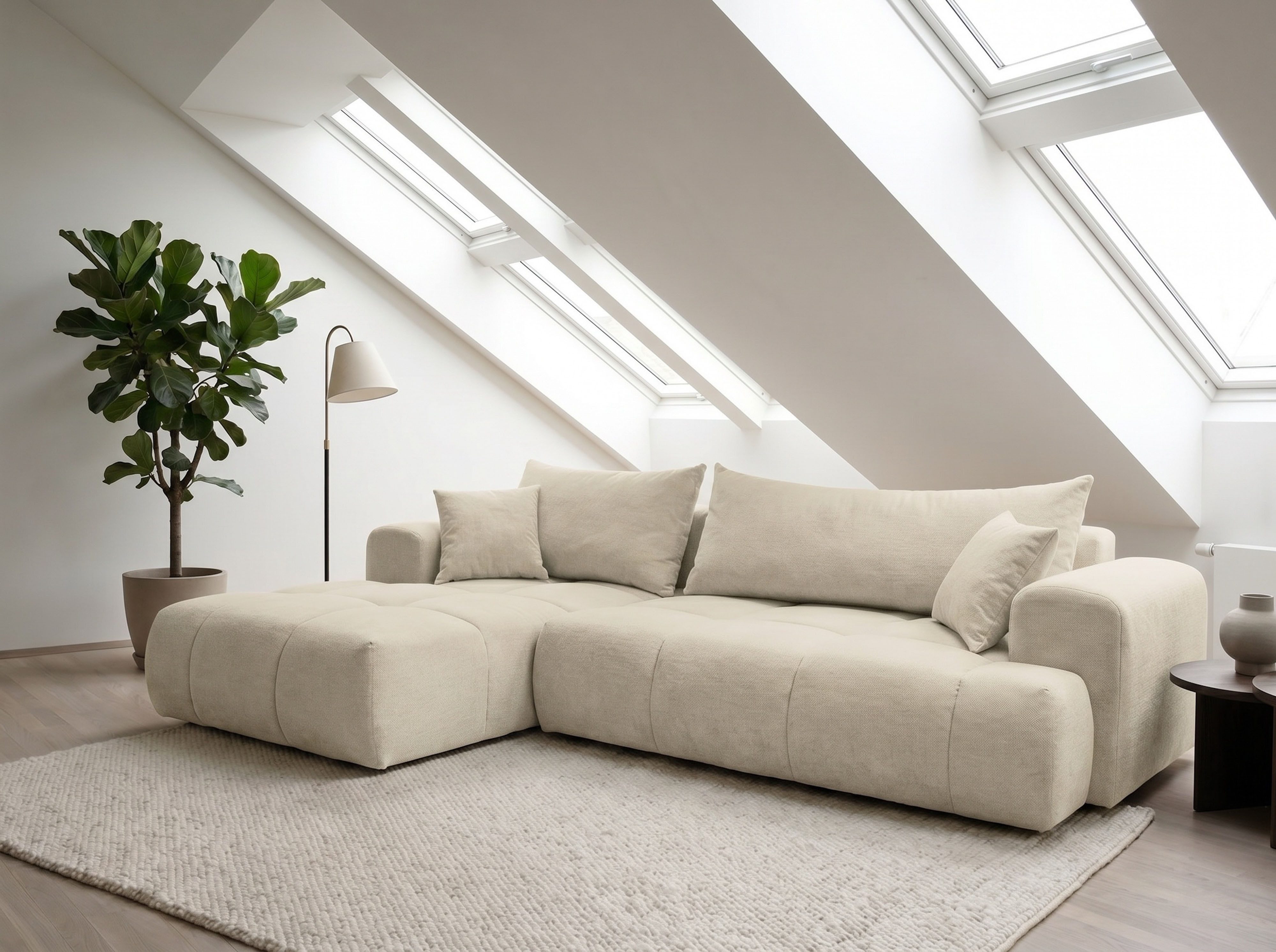 WERK2 Ecksofa Ewela-Bubble, inkl. Bettfunktion & Bettkasten, bequem, Breite 265cm, moderner Boucle Bezug, Liegefläche 200/140cm