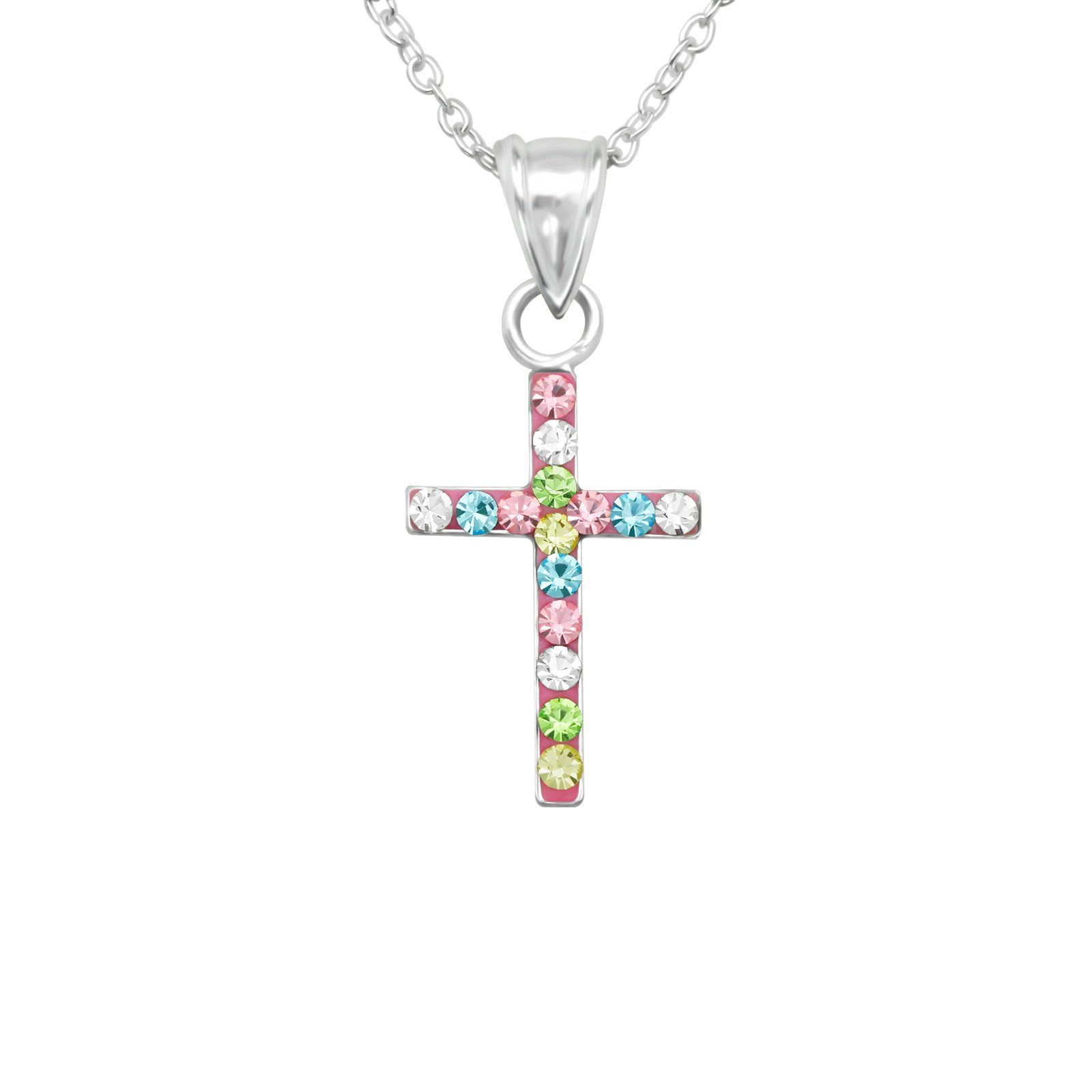 ALEXANDER YORK Kette mit Anhänger KREUZ Kristall bunt, 2-tlg. (Kette mit Anhänger), 925 Sterling Silber