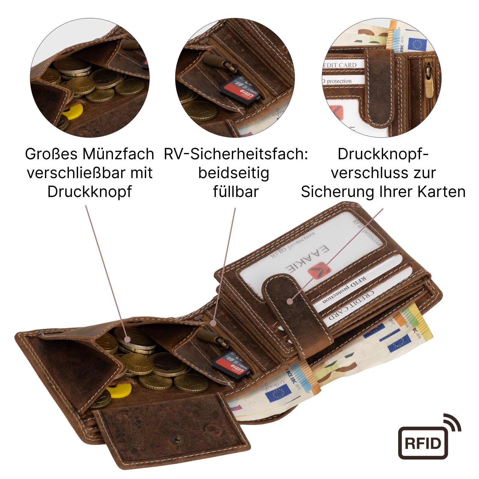EAAKIE Geldbörse RFID Büffel Echt Leder Geldbörse Portemonnaie Herren mit Motiv, RFID Schutz