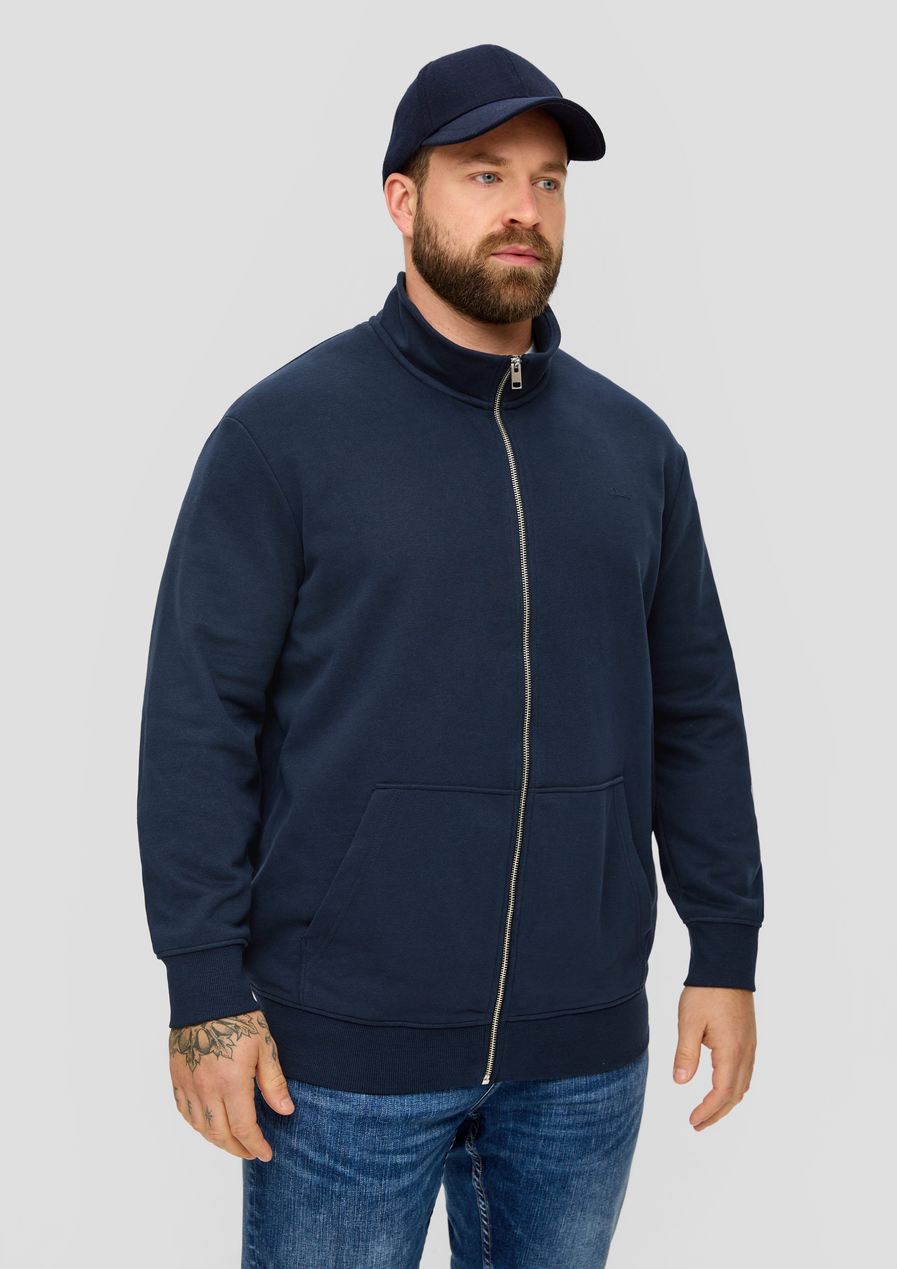 s.Oliver Allwetterjacke Sweatshirtjacke mit Reißverschluss Logo navy