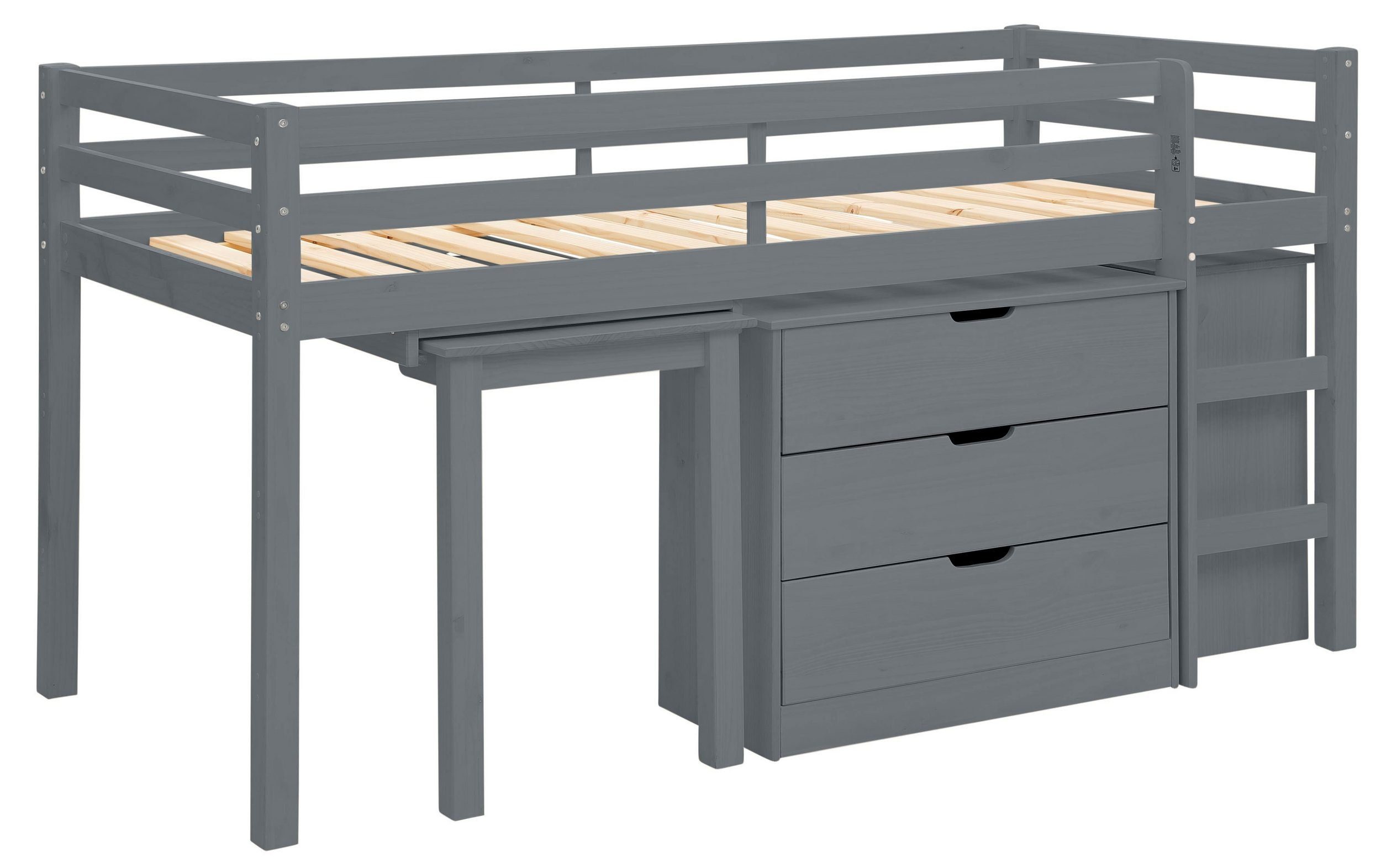 loft24 Hochbett Allie Kinderbett mit Schreibtisch und Kommode, Kiefer Massivholz, Landhaus