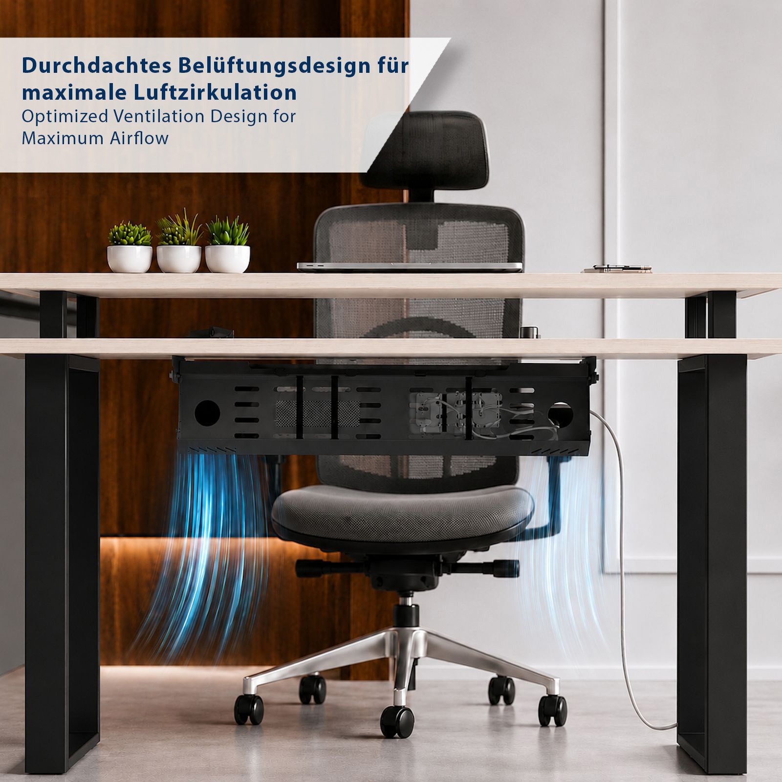 CAVO Kabelführung Kabelwanne für Schreibtische horizontal, schwenkbar (1-St), schwarz matt, Kabelmanagement 894 x 167 x 124 mm
