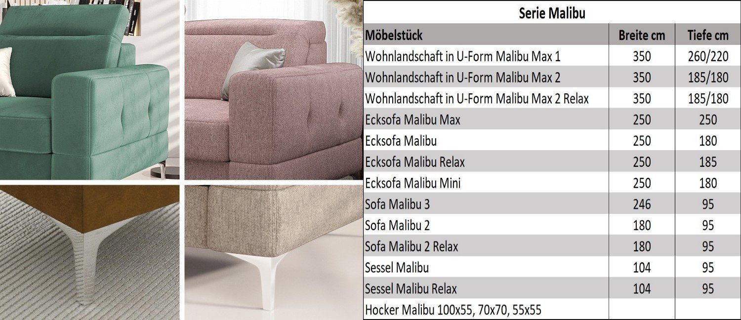 Malibu 85 Gemma grau für Möbel Dich Stoff-und Webstoff Farbauswahl Relax, mit 2 Relaxfunktion, mit elektrischer Sofa Sofa Modernes