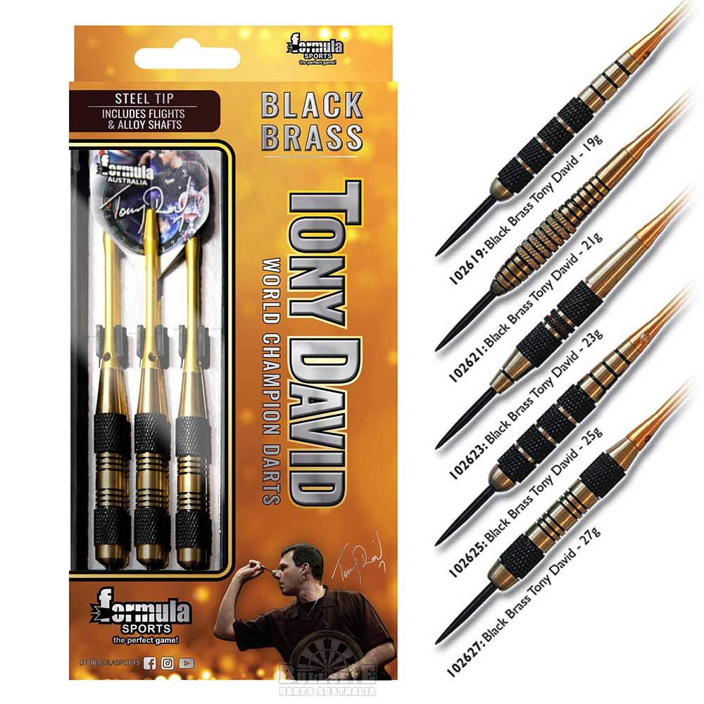 Formula Sports Dartpfeil Tony David Black Brass Dartset 21g 23g 25g Steeldarts, Tony David Dartset mit klassischer Black Brass Optik