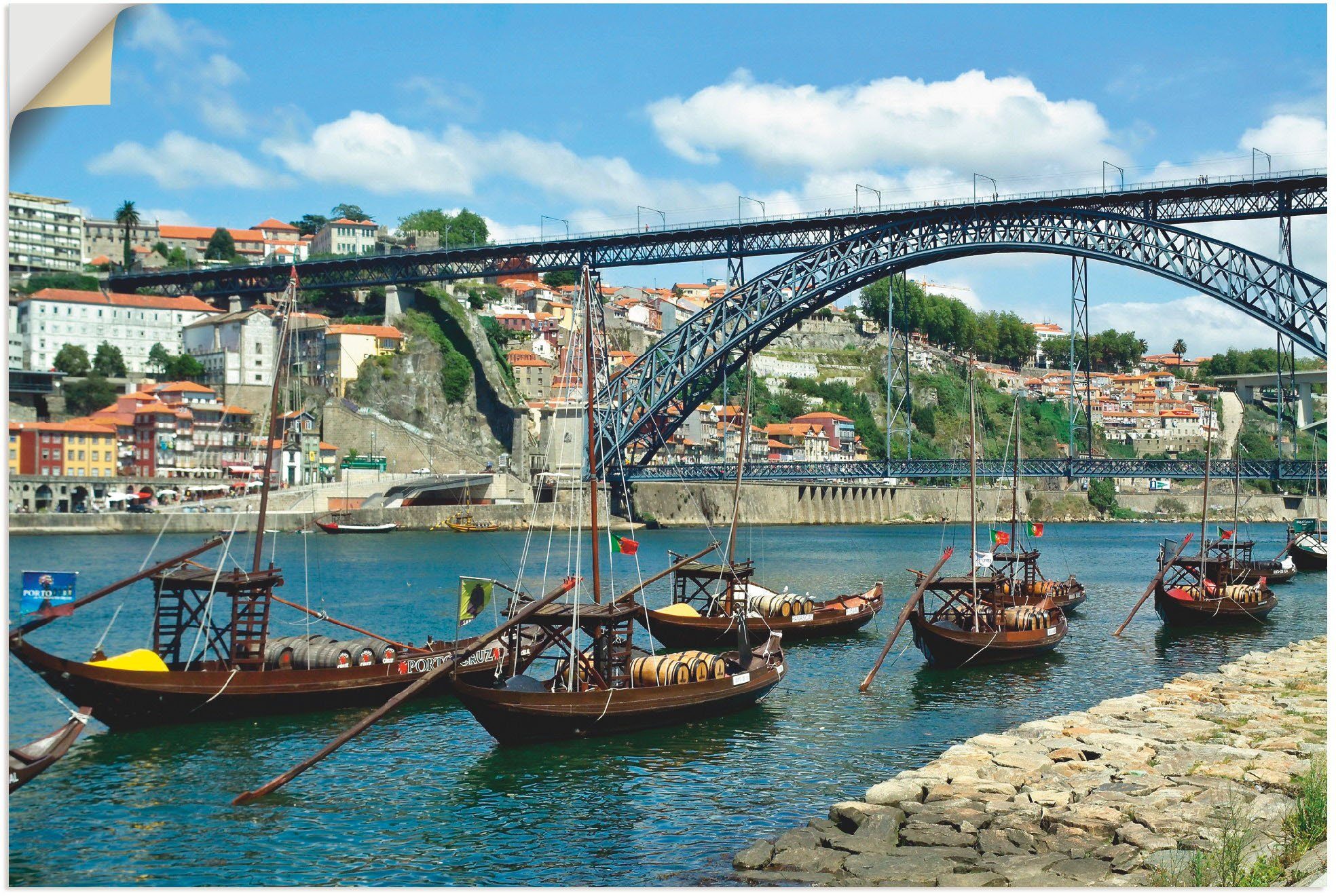 alter Laden Artland Wandbild Poster oder (1 als Schiffen versch. Größen Panorama Porto Alubild, Douro, und Wandaufkleber Bilder Booten Leinwandbild, von Eiffelbrücke & in St)