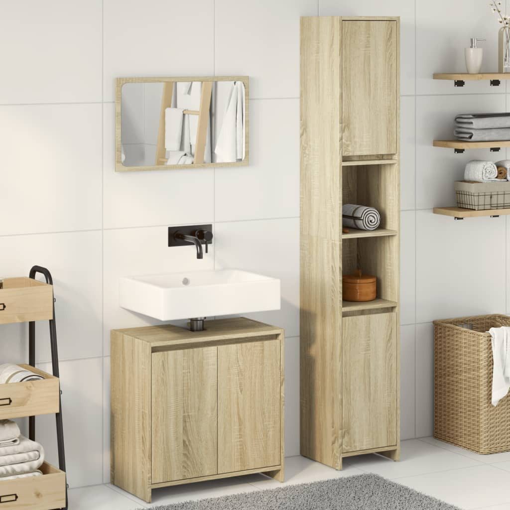 vidaXL Badezimmer-Set 3-tlg. Badmöbel-Set Sonoma-Eiche Holzwerkstoff, günstig online kaufen