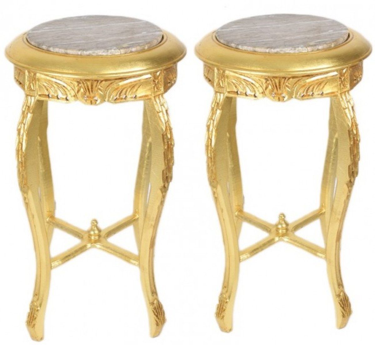 Casa Rund Marmorplatte x Stil Telefon Tisch mit cremefarbener - Barock Blumen Padrino 50 Beistelltisch 35 Antik Beistelltisch cm Gold