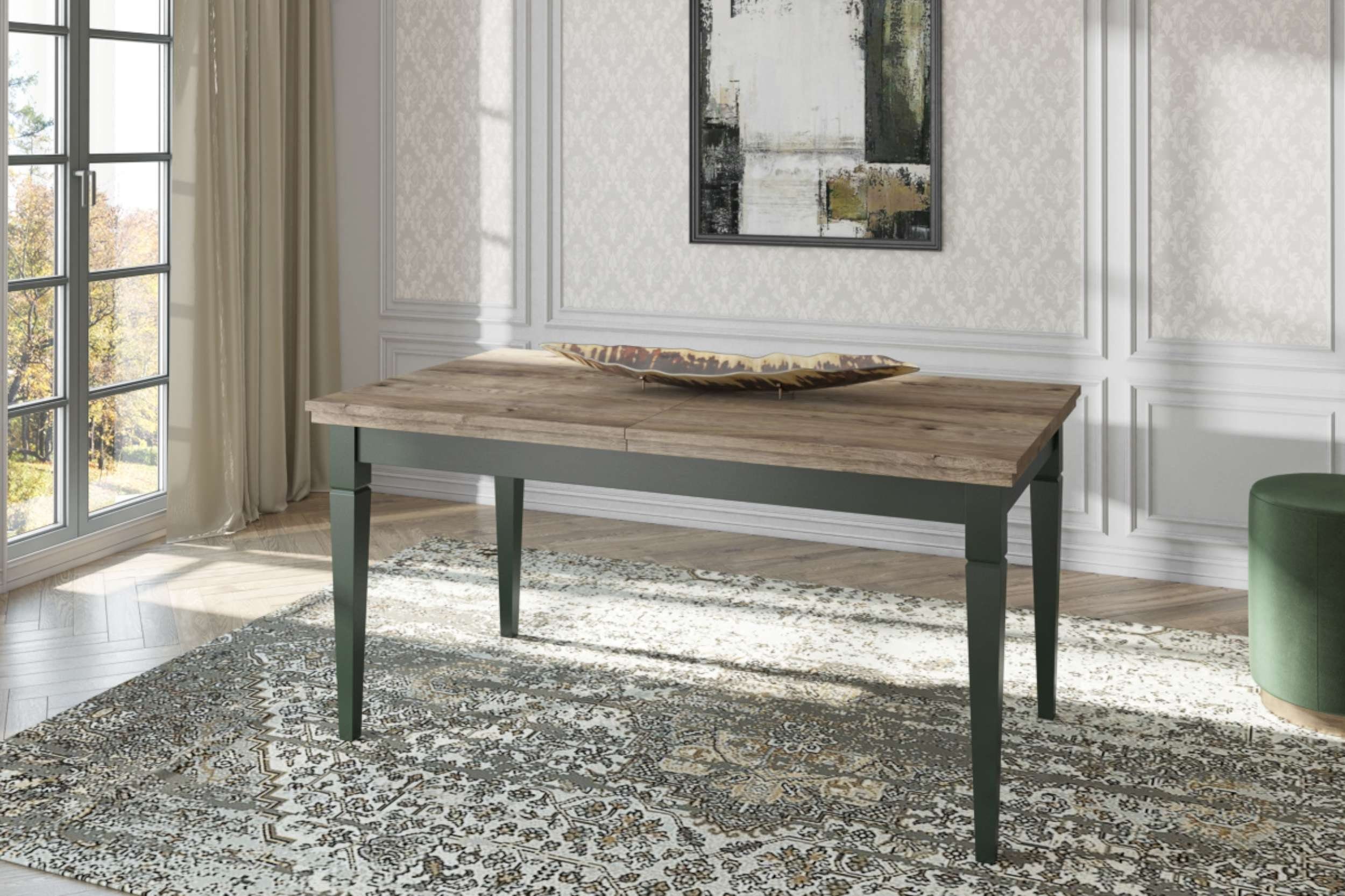 Modern - Stauraum, viel Stylefy Lefkas Eiche Tisch), (Esstisch, Elvira Esstisch Grün ausziehbar, rechteckig, Design