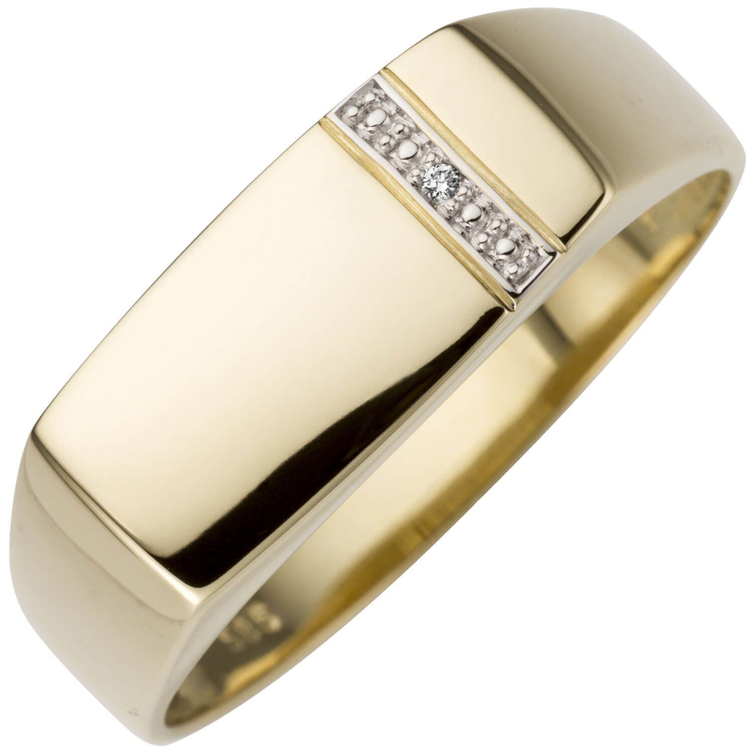 Schmuck Krone Goldring Herren Ring aus 585 Gelbgold mit Brillant flach, Gold 585
