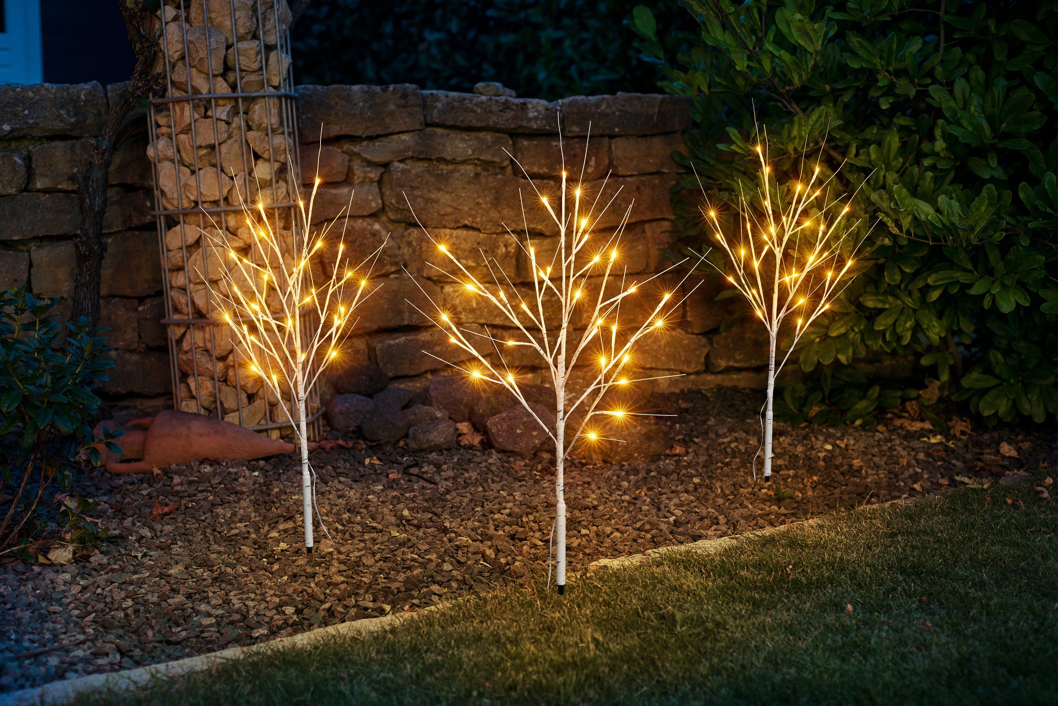 Warmweiß, 3 je 80 Höhe cm Deko-Sträucher Beleuchtete LED Baum Weihnachtsdeko, integriert, BONETTI fest in Birkenoptik, LED