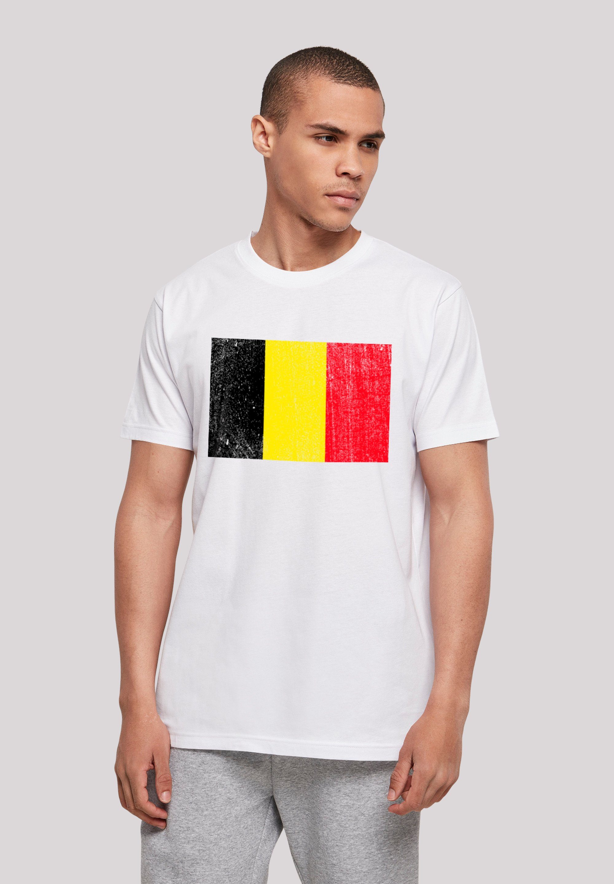 F4NT4STIC T-Shirt Belgien Flagge Belgium Print weiß