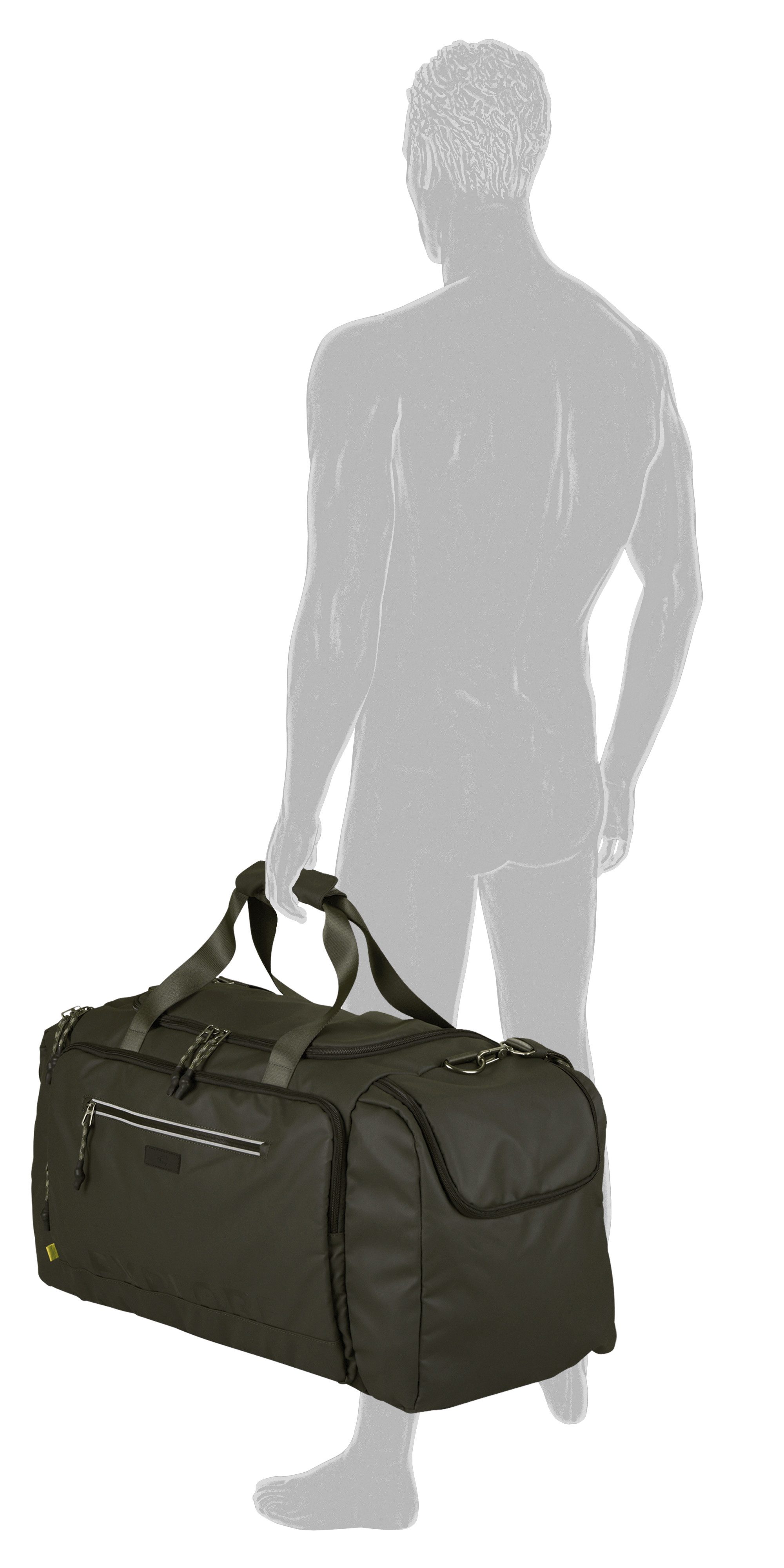 camel active Reisetasche Explore, wasserabweisendes recyceltes Nylon und reflektierende Reißverschlüsse
