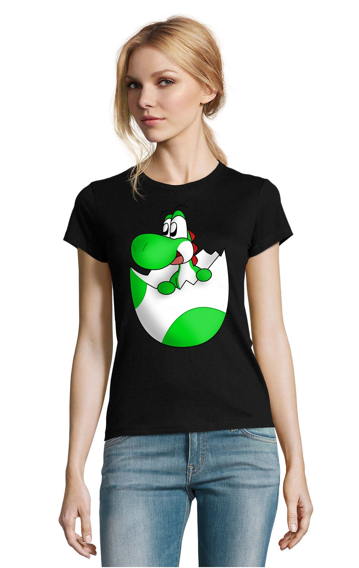 Blondie T-Shirt Yoshi Schwarz Nintendo Damen Brownie Mario Baby Konsole Ei Spiel & Gaming