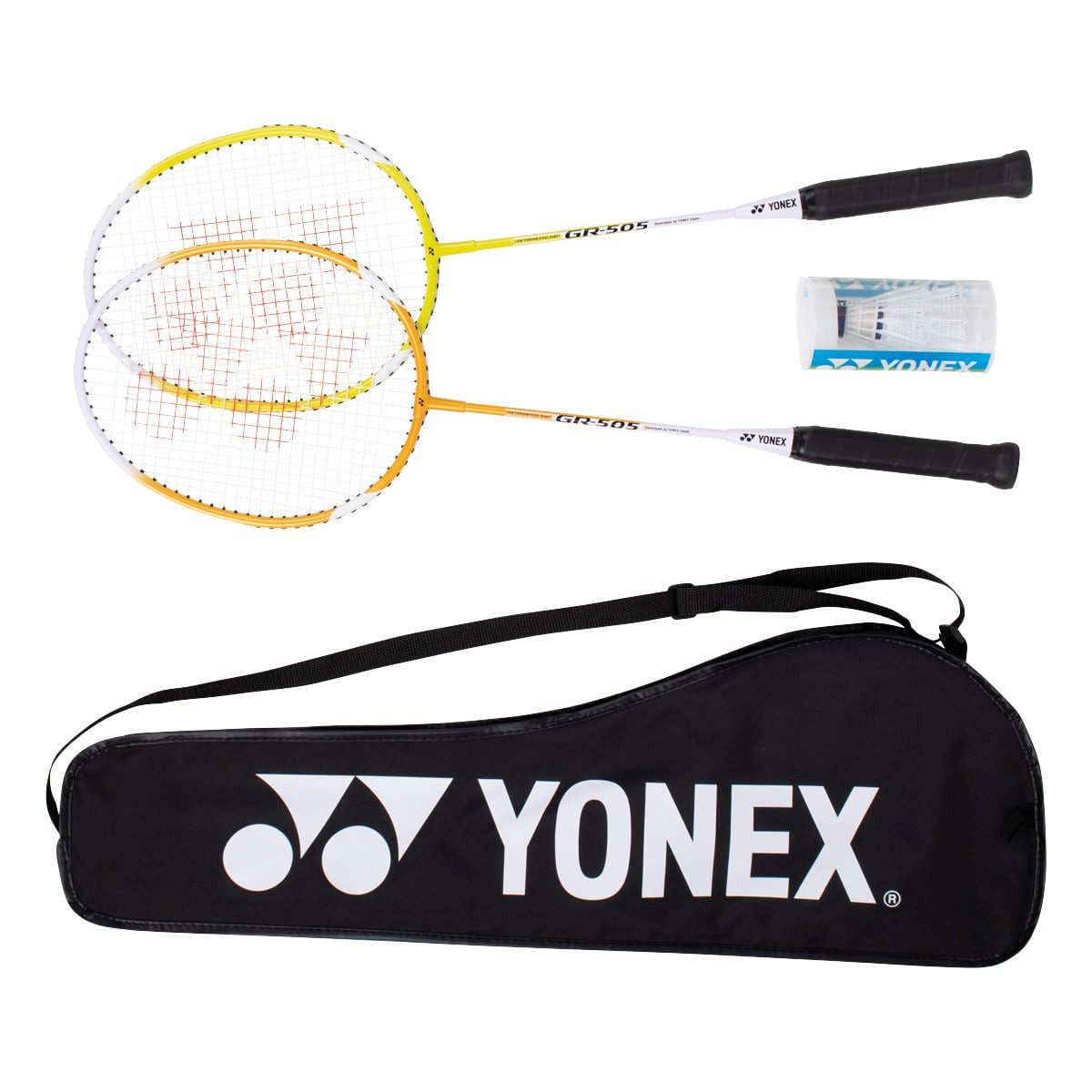 Yonex Badmintonschläger Federball Schläger-Set GR505 (2 Schläger, 2 Bälle, 1 Tasche)
