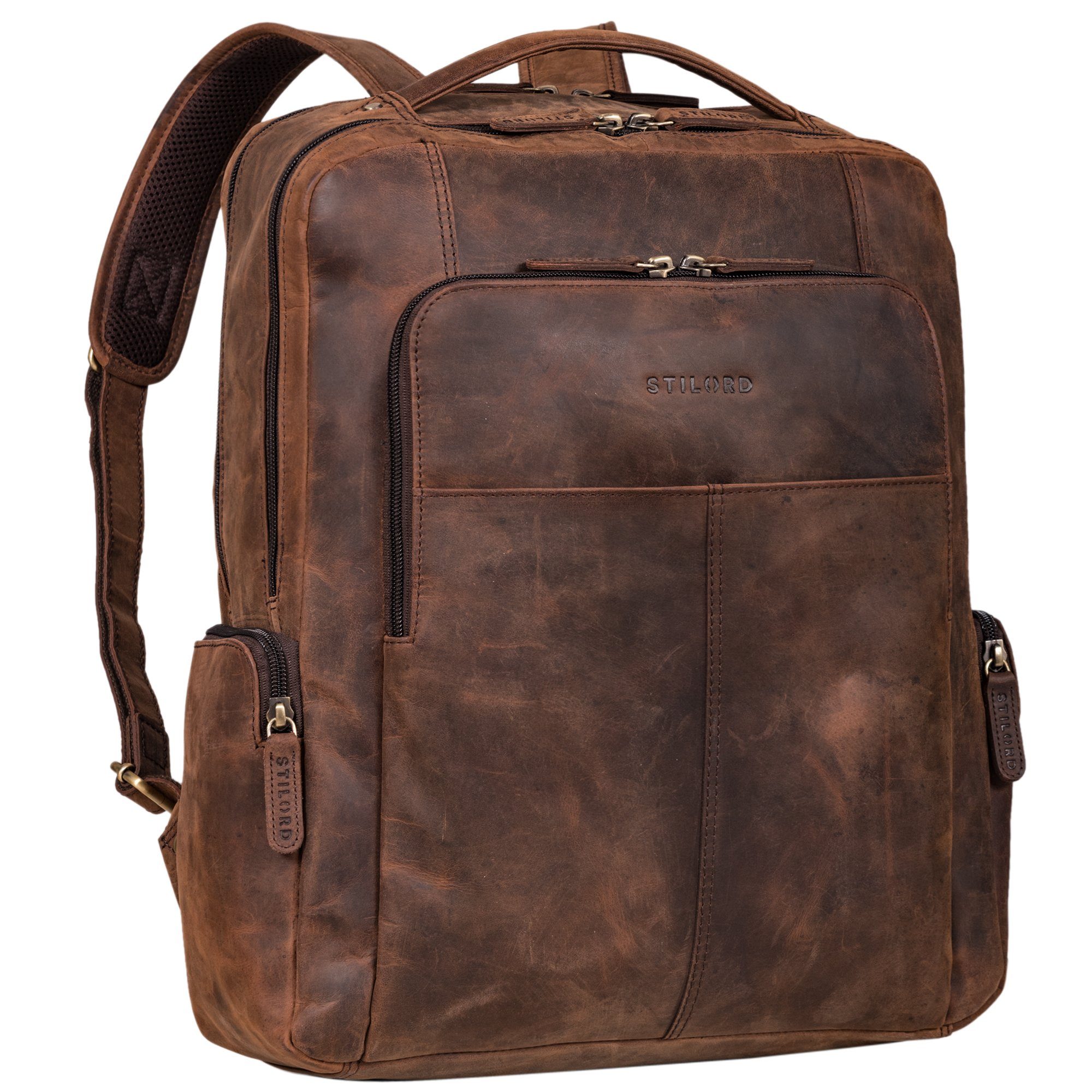 STILORD Notebookrucksack "Sigrid" Zeitloser Leder Rucksack mit Laptopfach 17 Zoll