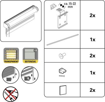 Doppelrollo Easyfix Doppelrollo, Gardinia Exklusiv, halbtransparent, Klemmträger mit Feststellschraube, Rollo vormontiert auf Montageschiene