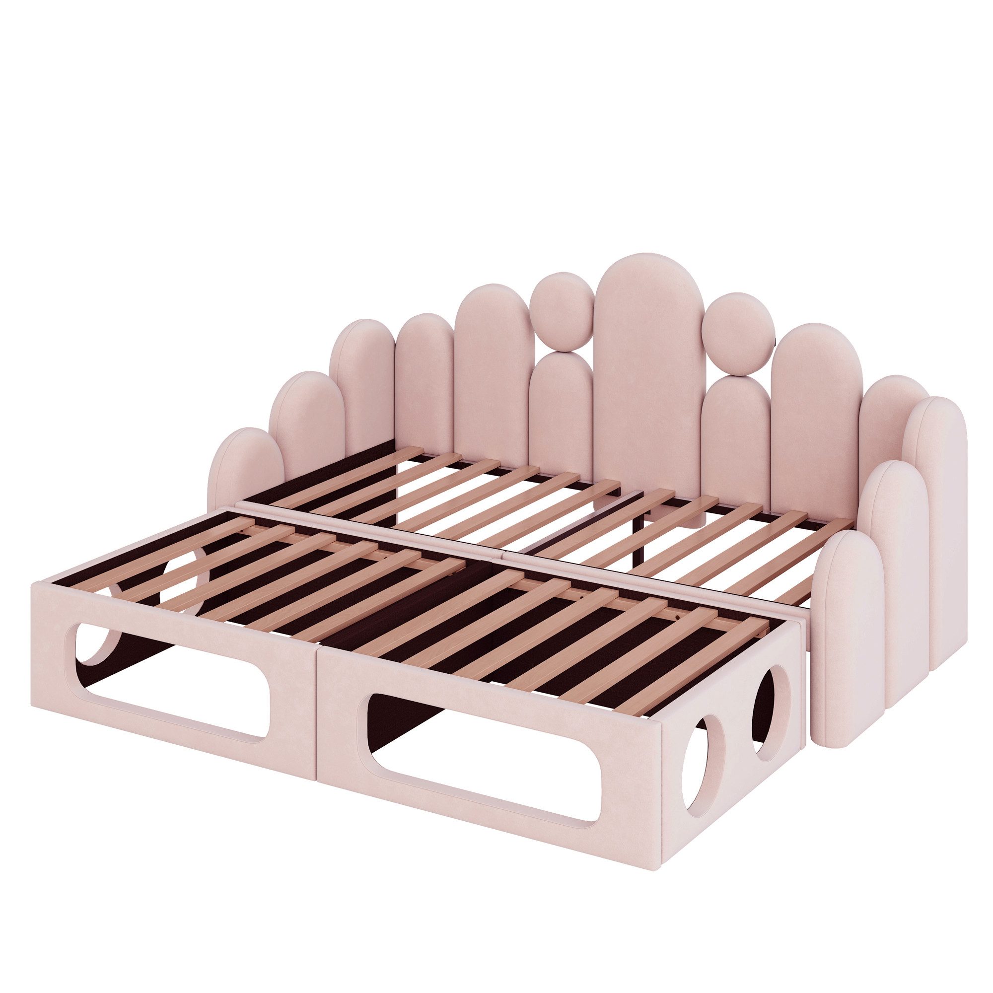 OKWISH Schlafsofa Funktionsbett Polsterbett, mit Weichem Samtstoff, Gepolstert, Mit Lattenrost, Rückenlehne und Haustierbett, ohne Matratze, Daybett 180x200 cm