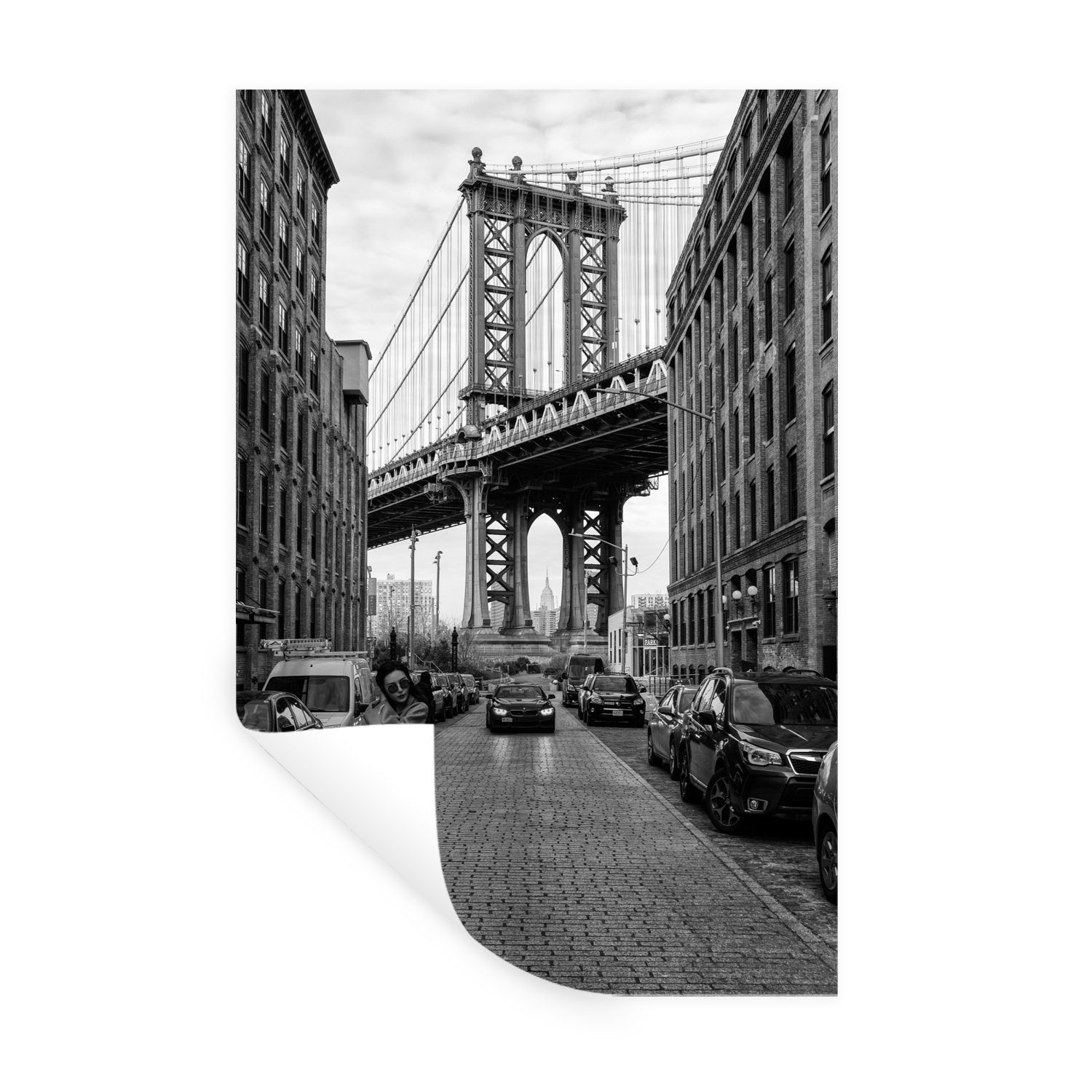 MuchoWow Wandsticker New York - Manhattan - Brücke - Schwarz - Weiß (1 St), Wandaufkleber, Wandtattoo, Selbstklebend, Wohnzimmer, Schlafzimmer