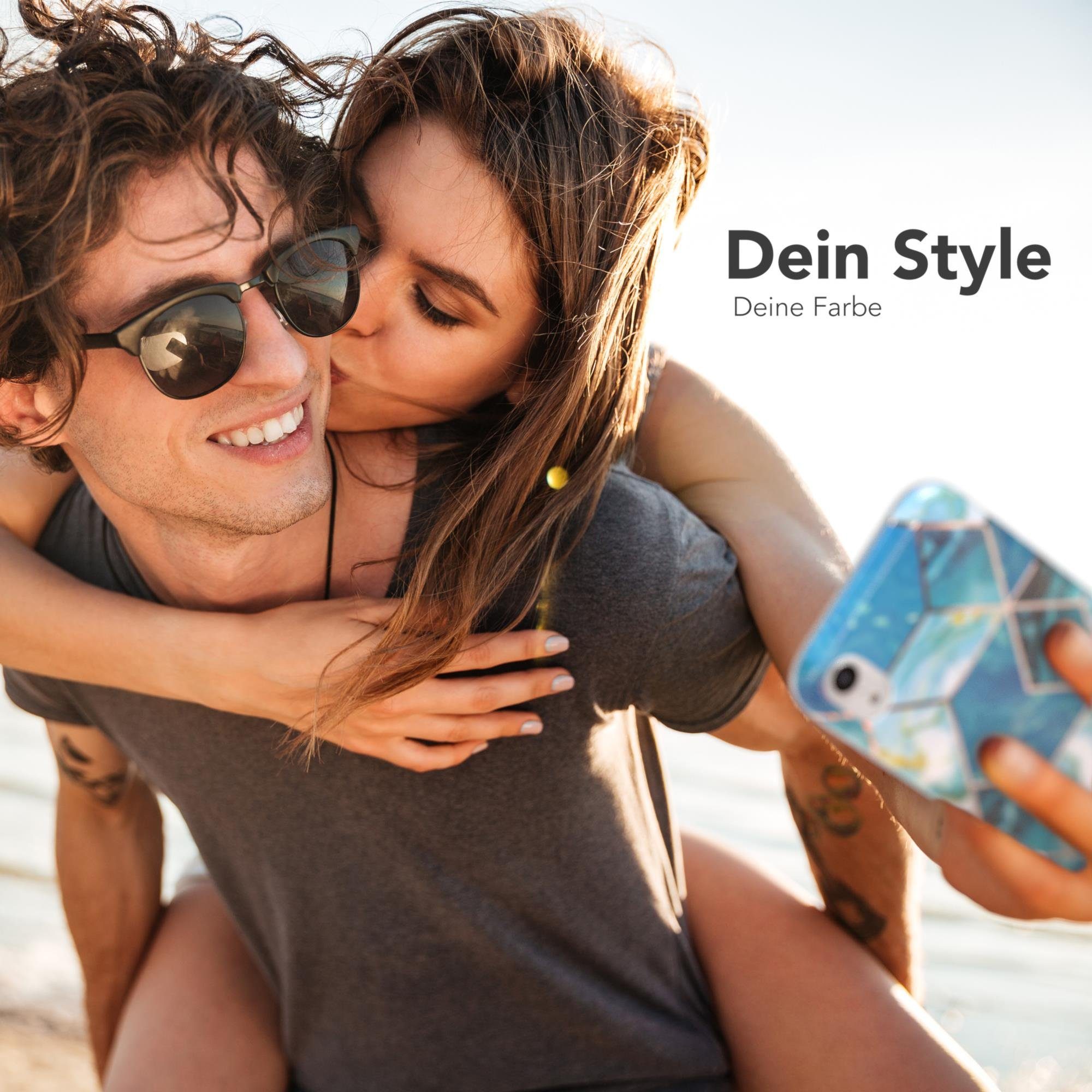 EAZY CASE Handyhülle IMD Motiv Cover für Apple iPhone XR 6,1 Zoll, Etui Silikonhülle Dünn Design Ultra Case kratzfest Marmor Blau Grün