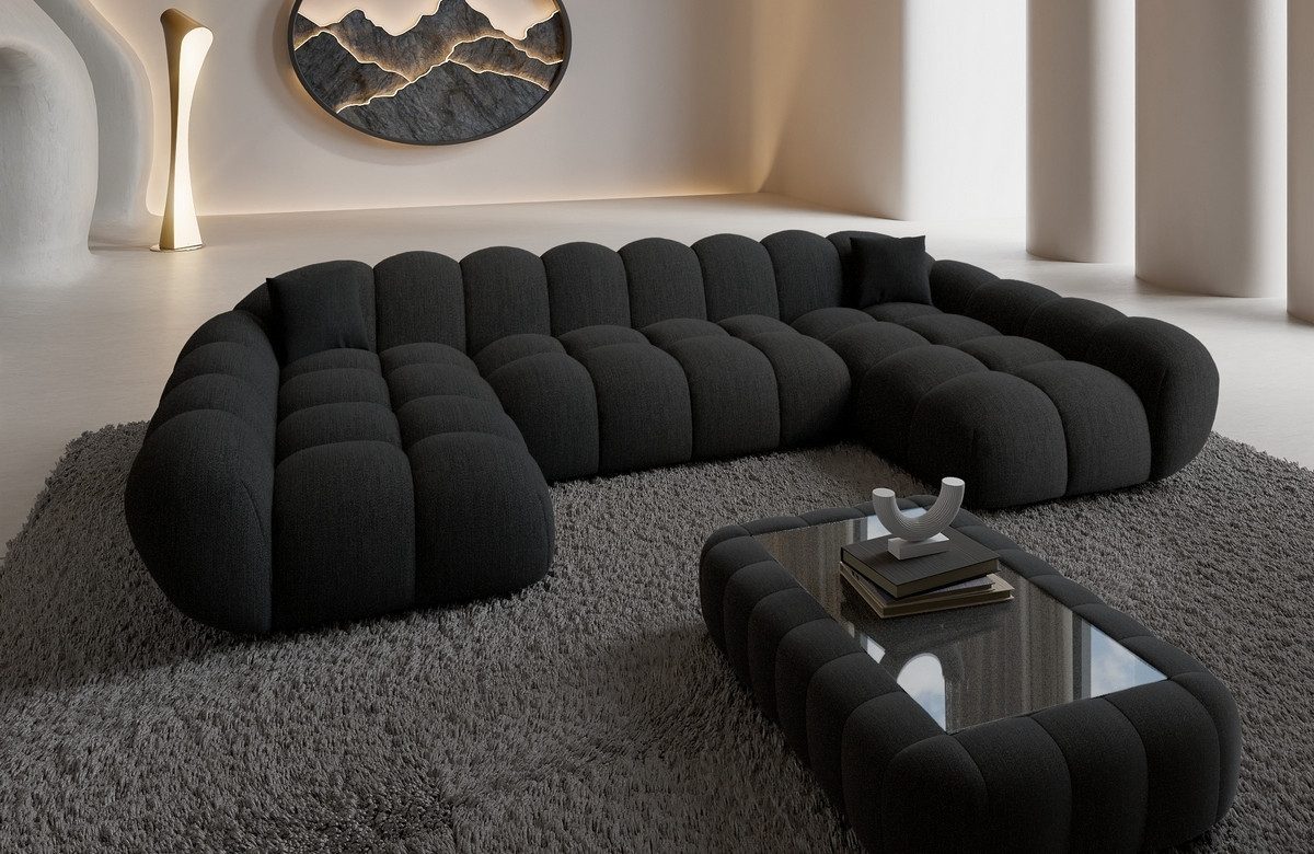 Sofa Dreams Loungesofa Maleron U Form Studio Design Couch, 6-Sitzer, Polster Wohnlandschaft, Strukturstoff Bezug in Schwarz