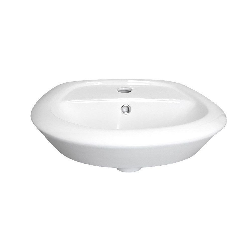 Stabilo Sanitär Waschbecken Hängewaschbecken weiß halbrund 46,5 cm aus Keramik mit Armaturenbank (Komplett-Set, mit Komplettset inkl. Abflussrohr und Abflusssto – Bild 4 von 5