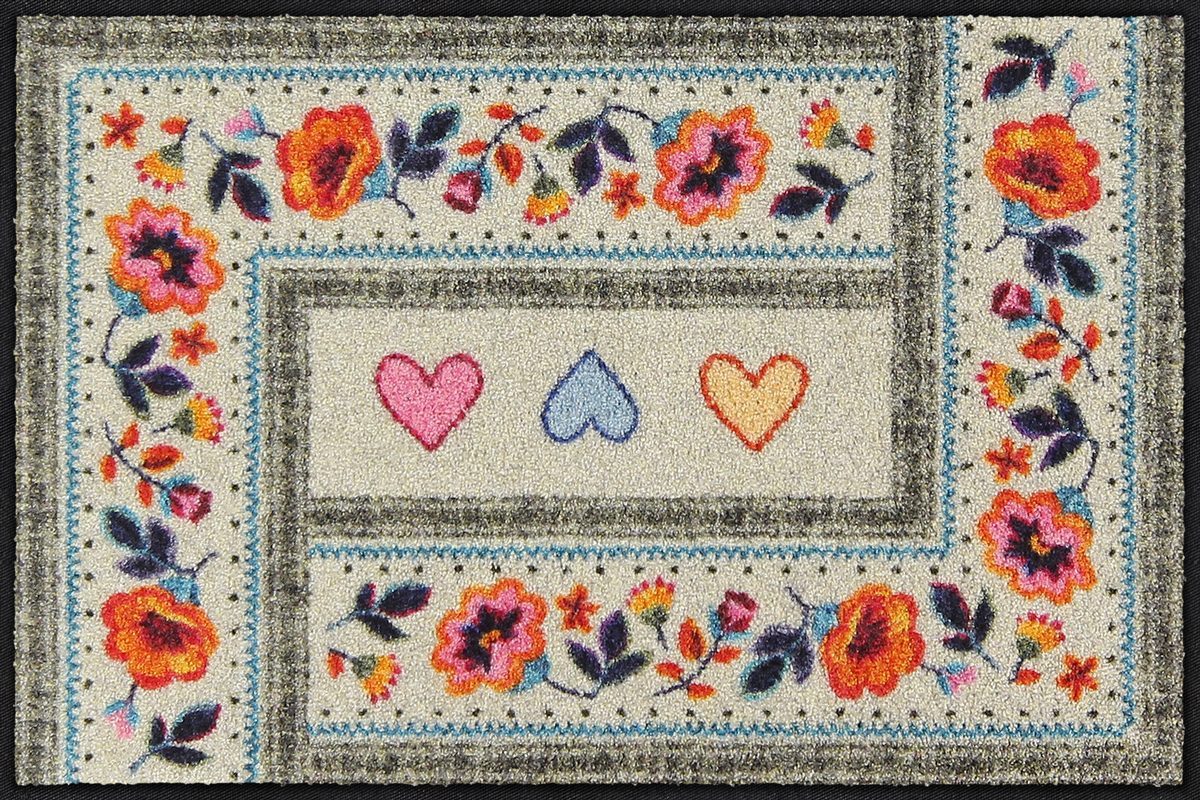 Salonloewe Fußmatte Eingangsmatte 50x75 Floral Boho Hearts Beige, Eingangsmatte normal, Höhe: 500 mm