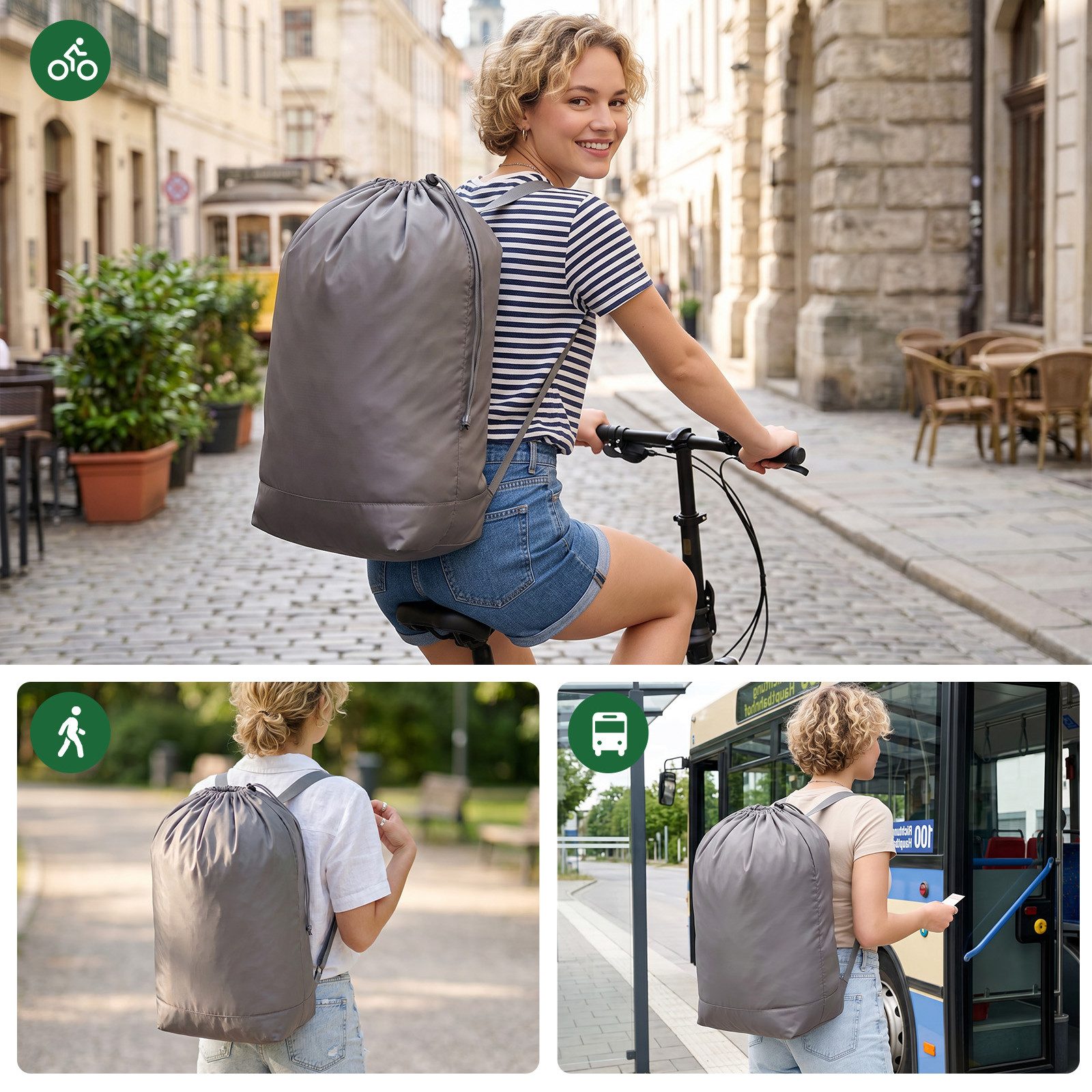 Sekey Flaschenkorb Pfandflaschen Sammelbehälter 100L Flaschensammler Leergut Aufbewahrung, Mit herausnehmbarem Rucksack-Innenbeutel für Küche und Recycling – Bild 4 von 5