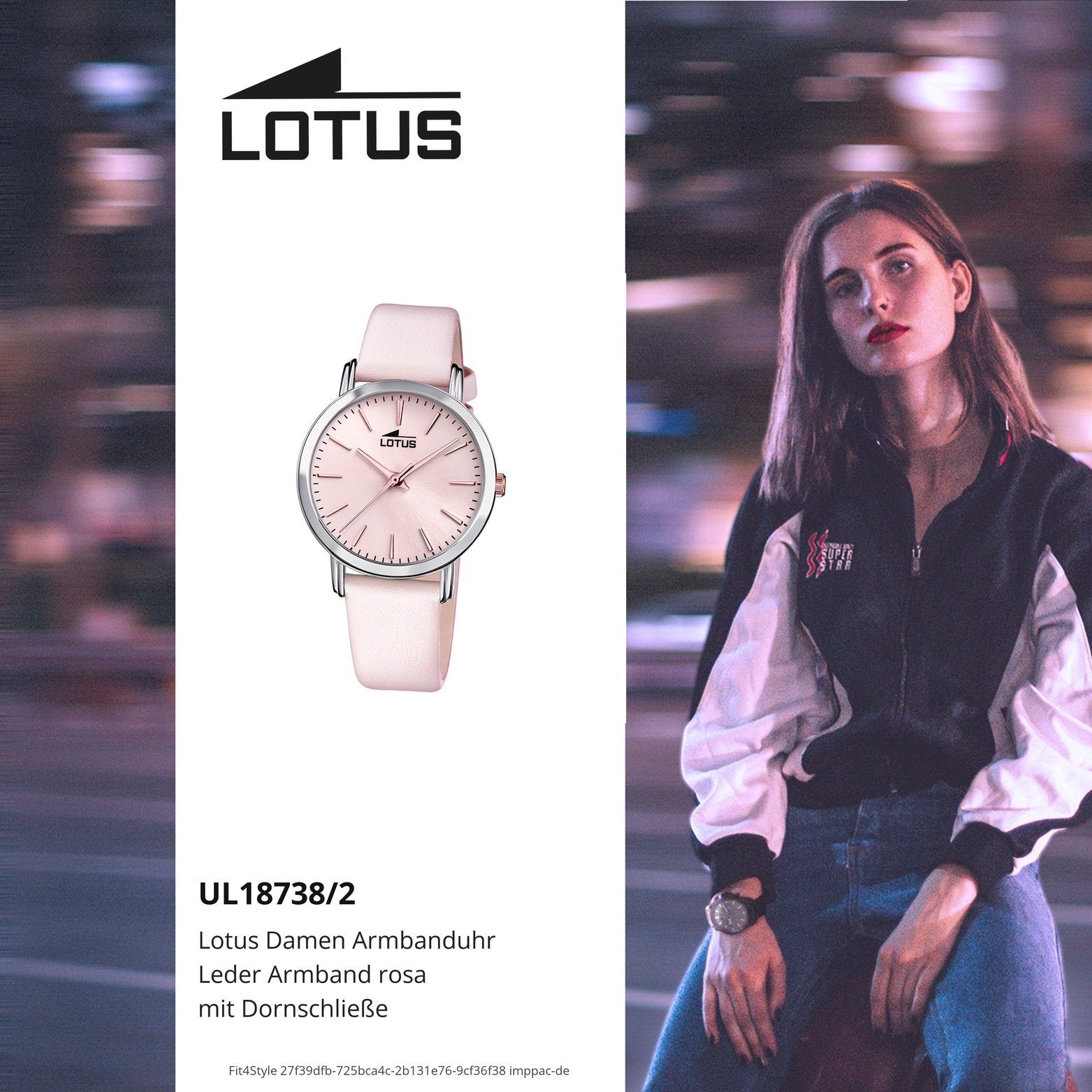 Lotus Quarzuhr Lotus Leder 33mm), Analog Gehäuse, rundes Fashion- (ca. mit Lederarmband, mittel 18738/2, Uhr Damenuhr Damen
