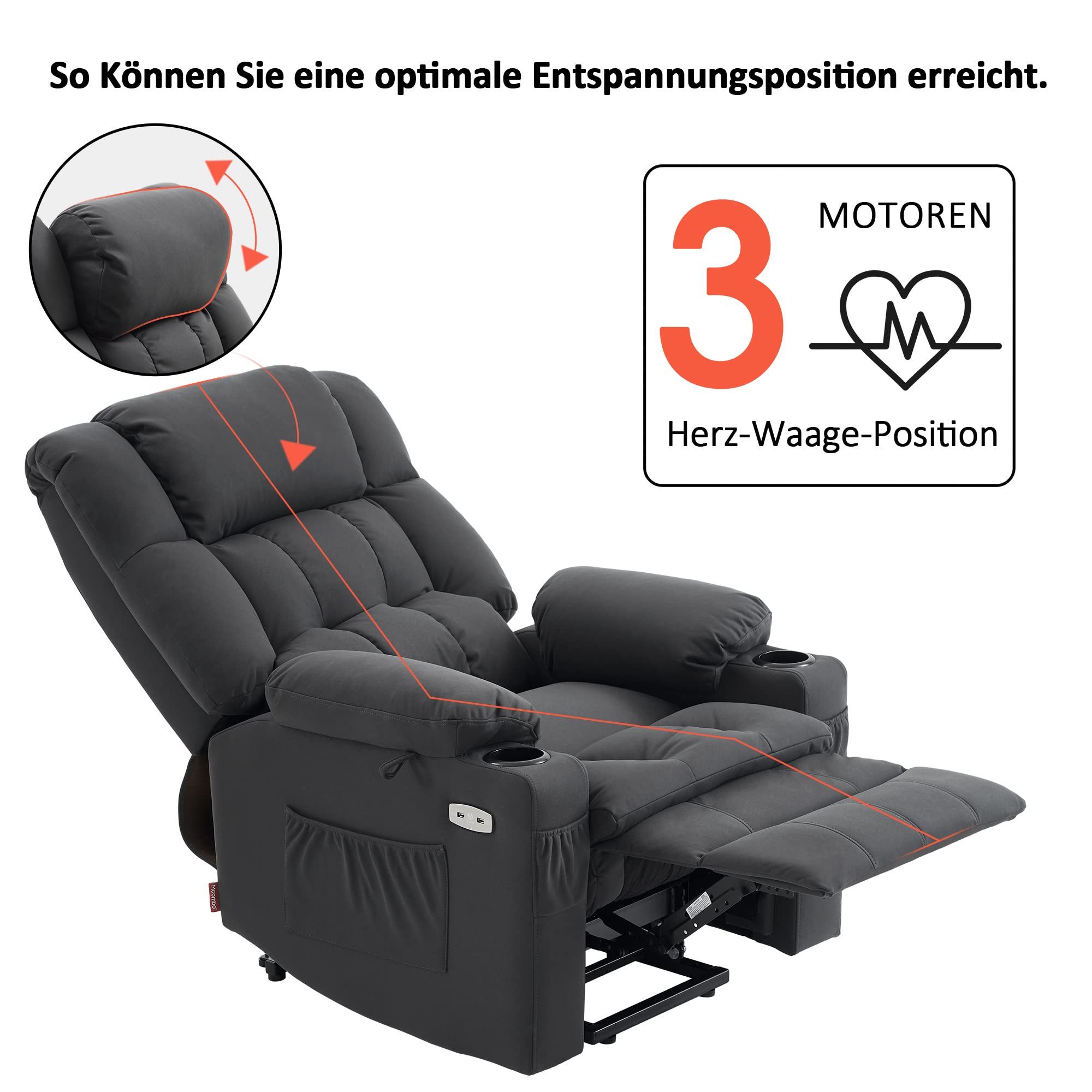 MCombo Relaxsessel M MCombo Elektrische Aufstehhilfe 3 Motor Relaxsessel 7546, mit 3 Motoren, mit Aufstehhilfe Elektrisch, mit Liegefunktion bis 165° – Bild 4 von 5