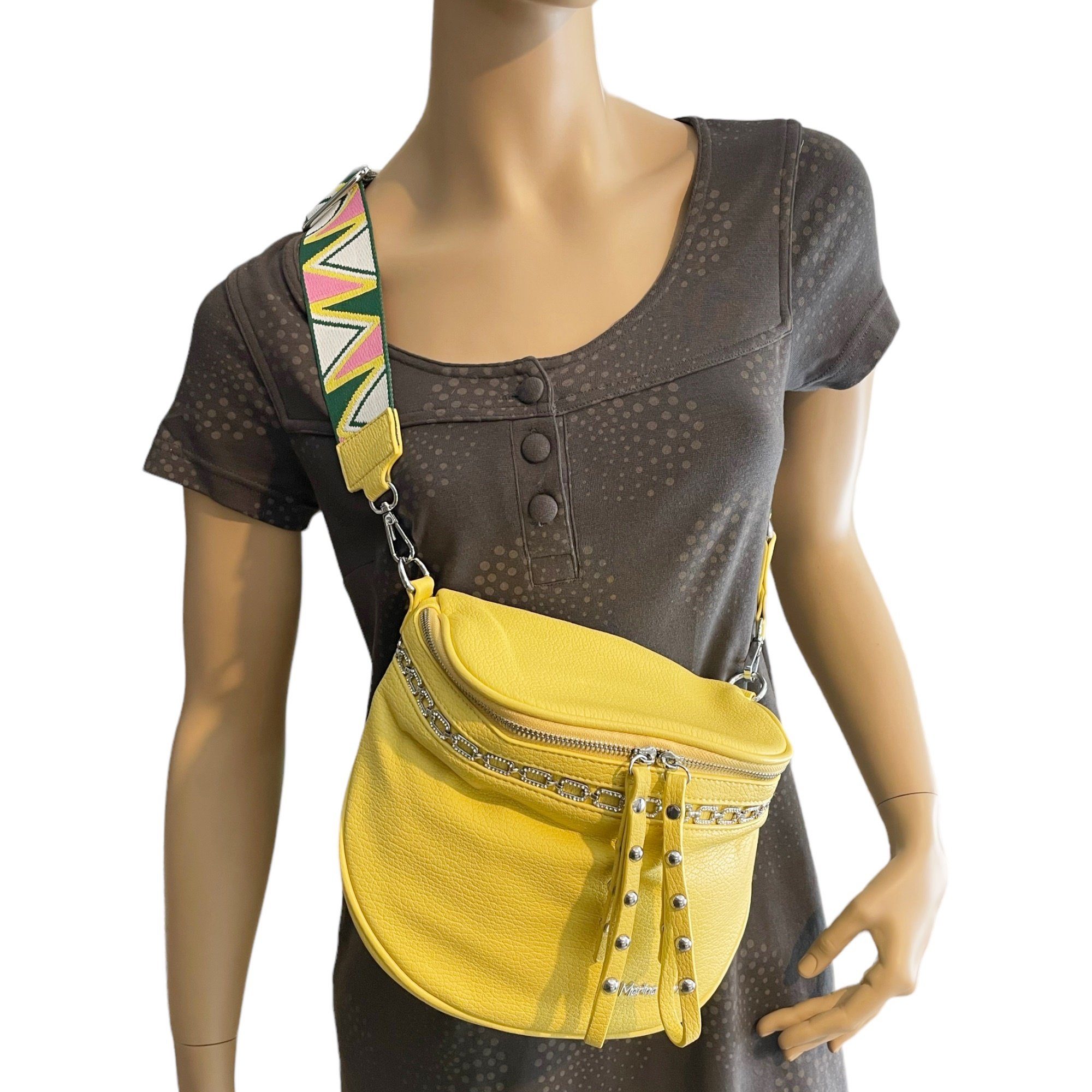 Umhängetasche crossbody Taschen4life & breiten gelb Bauchtasche mit elegant sportlich uni, Schultergurt, große Bauchtasche,