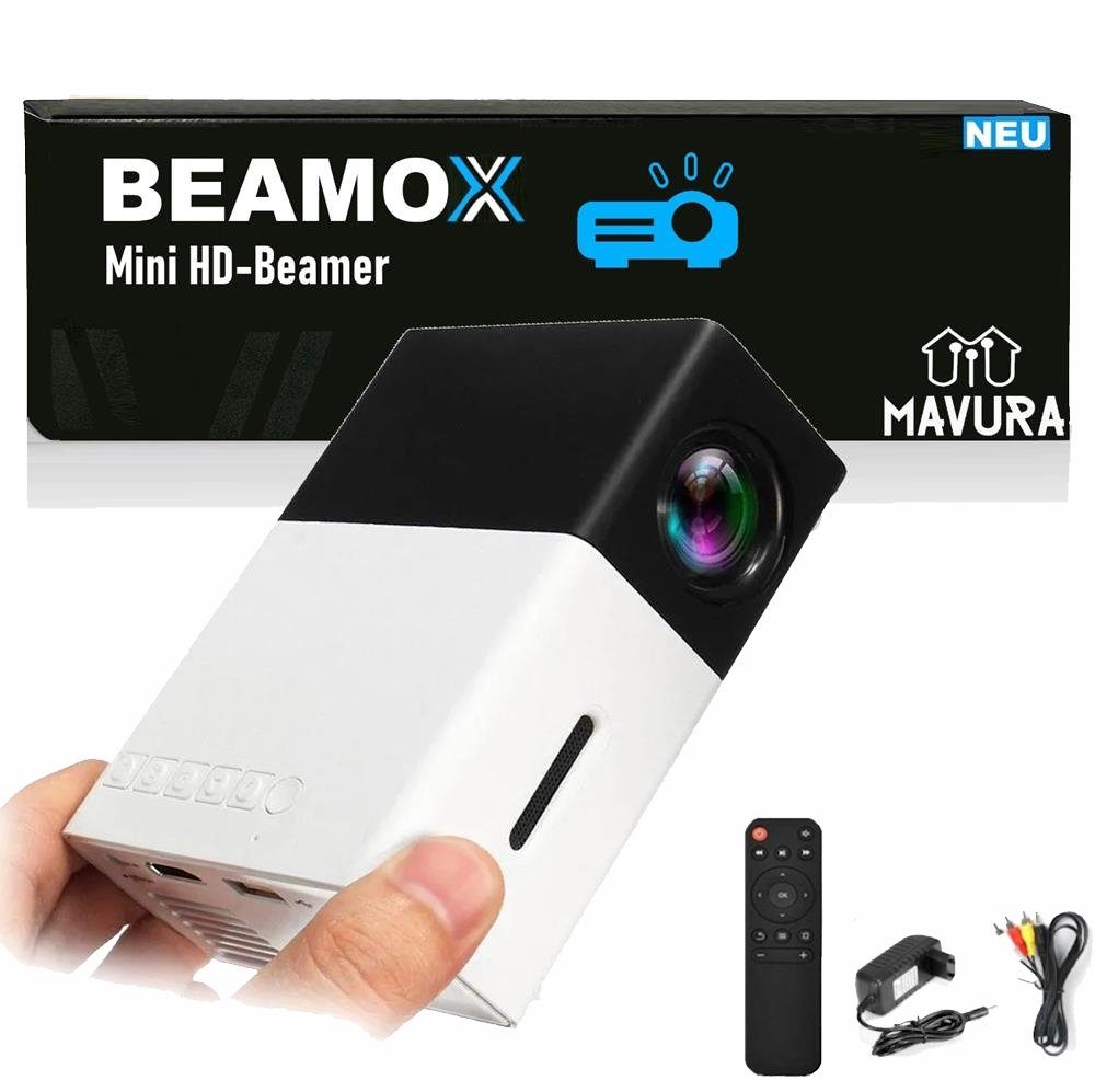 MAVURA BEAMOX Mini HD Beamer Projektor Smartphone Laptop Taschenkino Mini- Beamer (PC Tragbarer Mini 1080p Filmprojektor Heimkino)