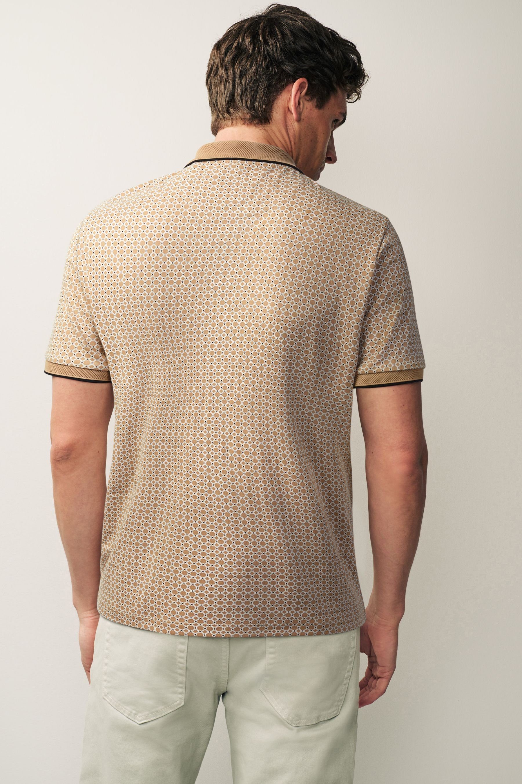 Poloshirt Next Brown (1-tlg) Neutral Geoprint Polo-Shirt Geo mit