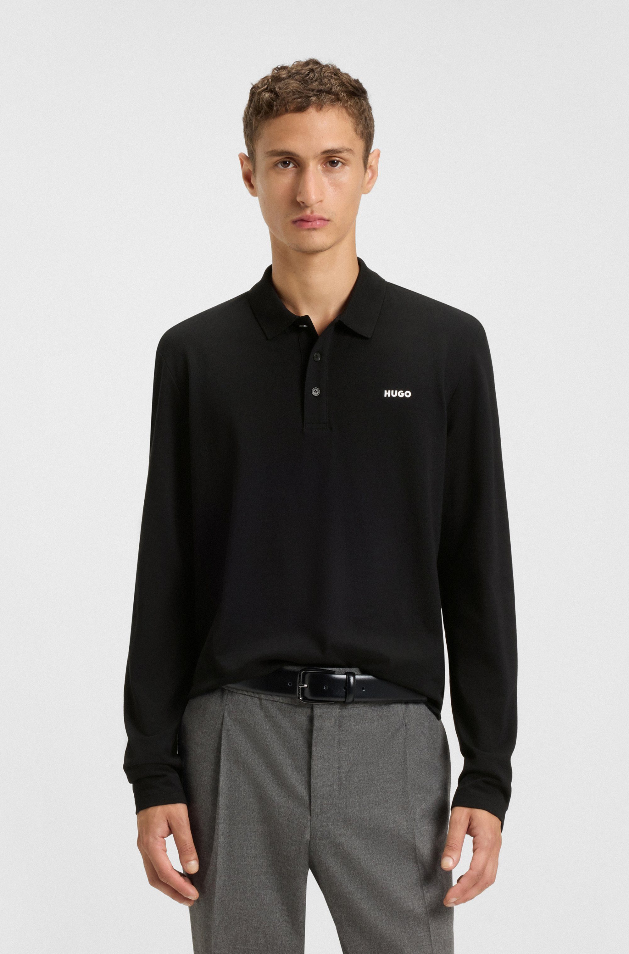 HUGO Langarm-Poloshirt Donoslong Polokragen, Regular Fit, Knopfleiste