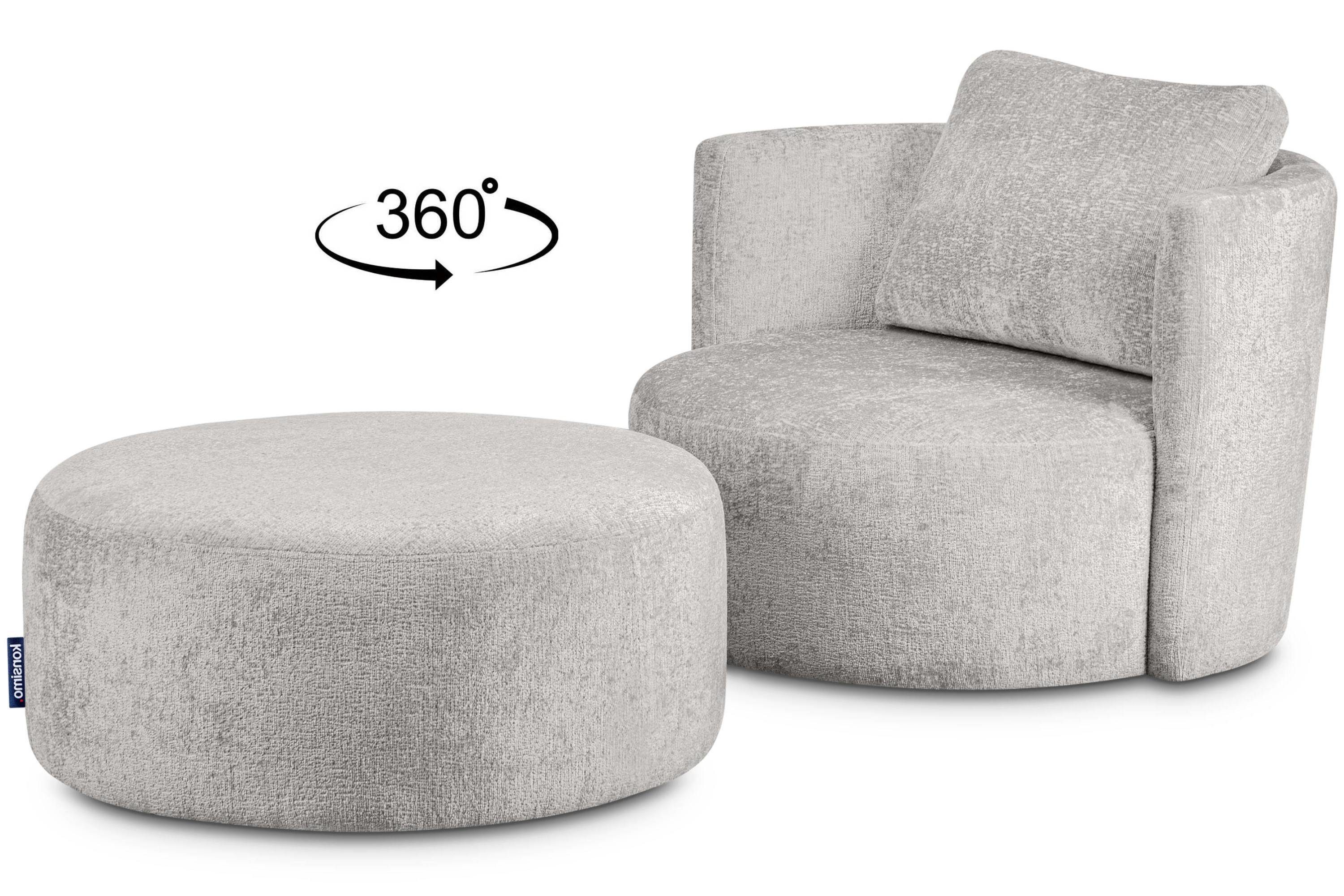 Konsimo Drehsessel RAGGI Sessel mit Sitzhocker, mit 360° Drehfunktion, komfortables Sitzen, Chenille