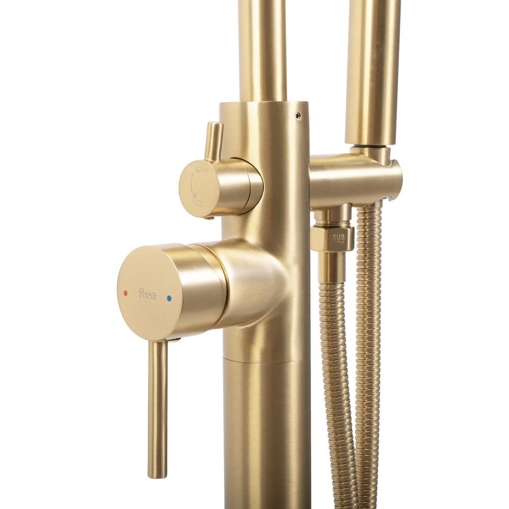 wohnwerk.idee Standarmatur Freistehende Badewannenarmatur Mono Gold Matt Schwarz Chrom
