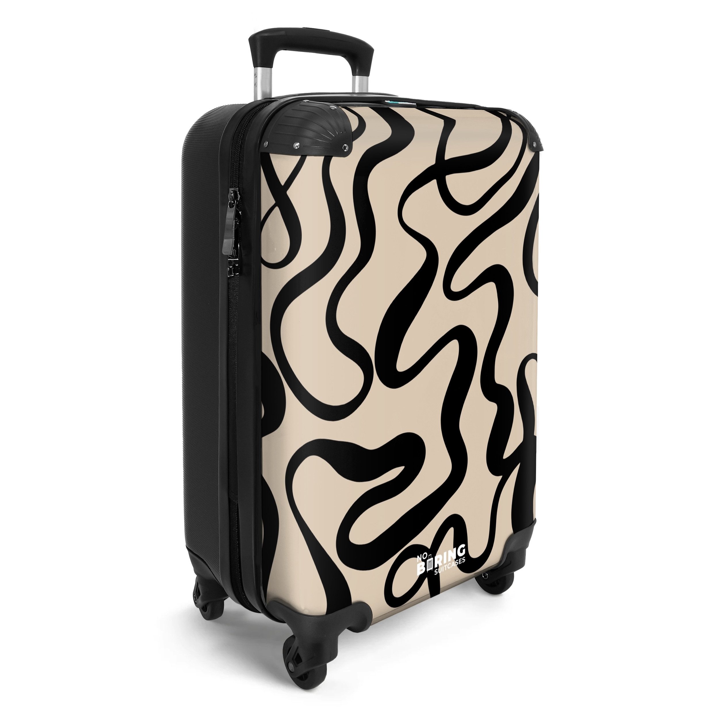 NoBoringSuitcases.com© Hartschalen-Trolley Beige mit schwarzen abstrakten günstig online kaufen