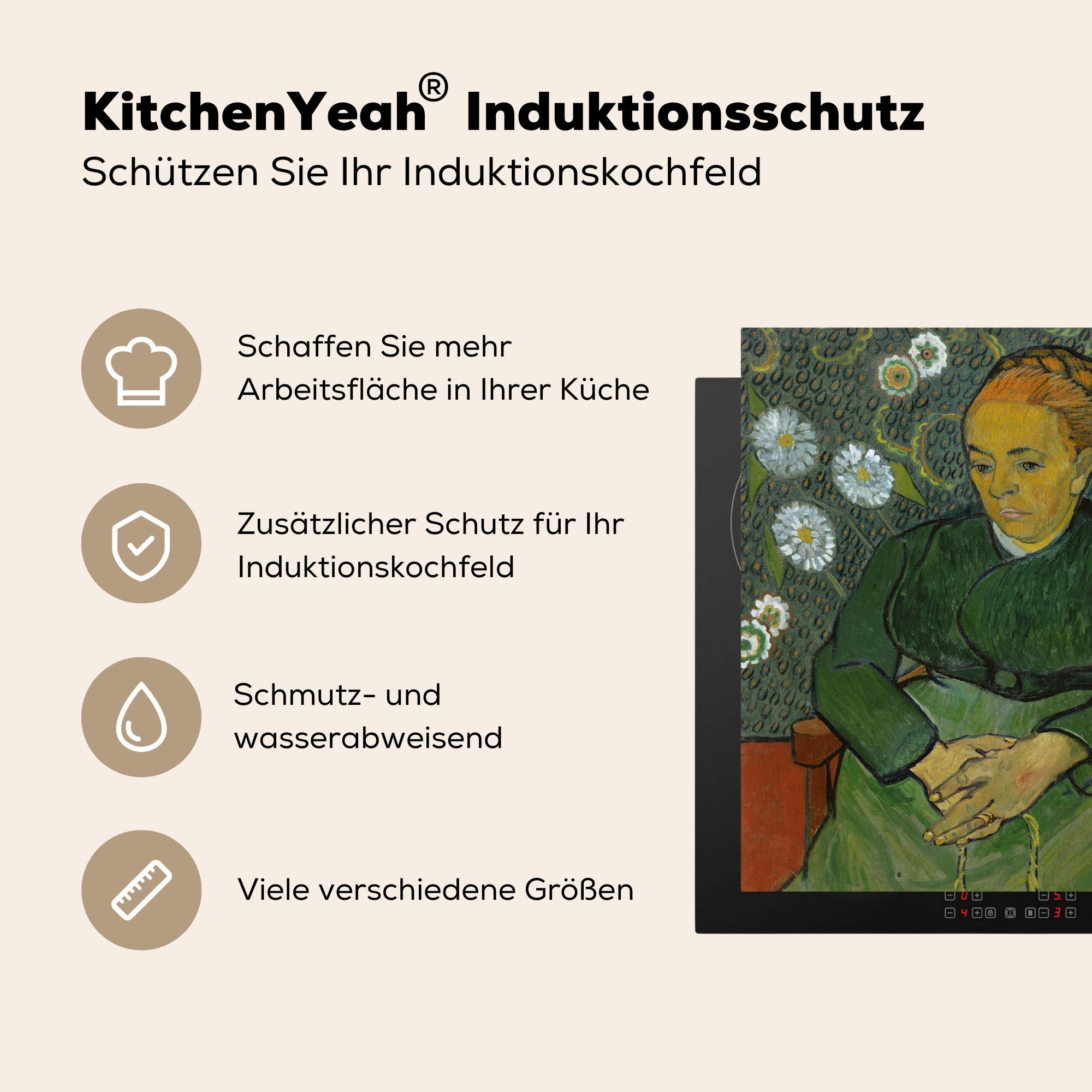 Madame Herdblende-/Abdeckplatte (Porträt - cm, Ceranfeldabdeckung, küche van Gogh, Vinyl, von 78x78 tlg), MuchoWow La berceuse Roulin) Arbeitsplatte (1 Vincent für