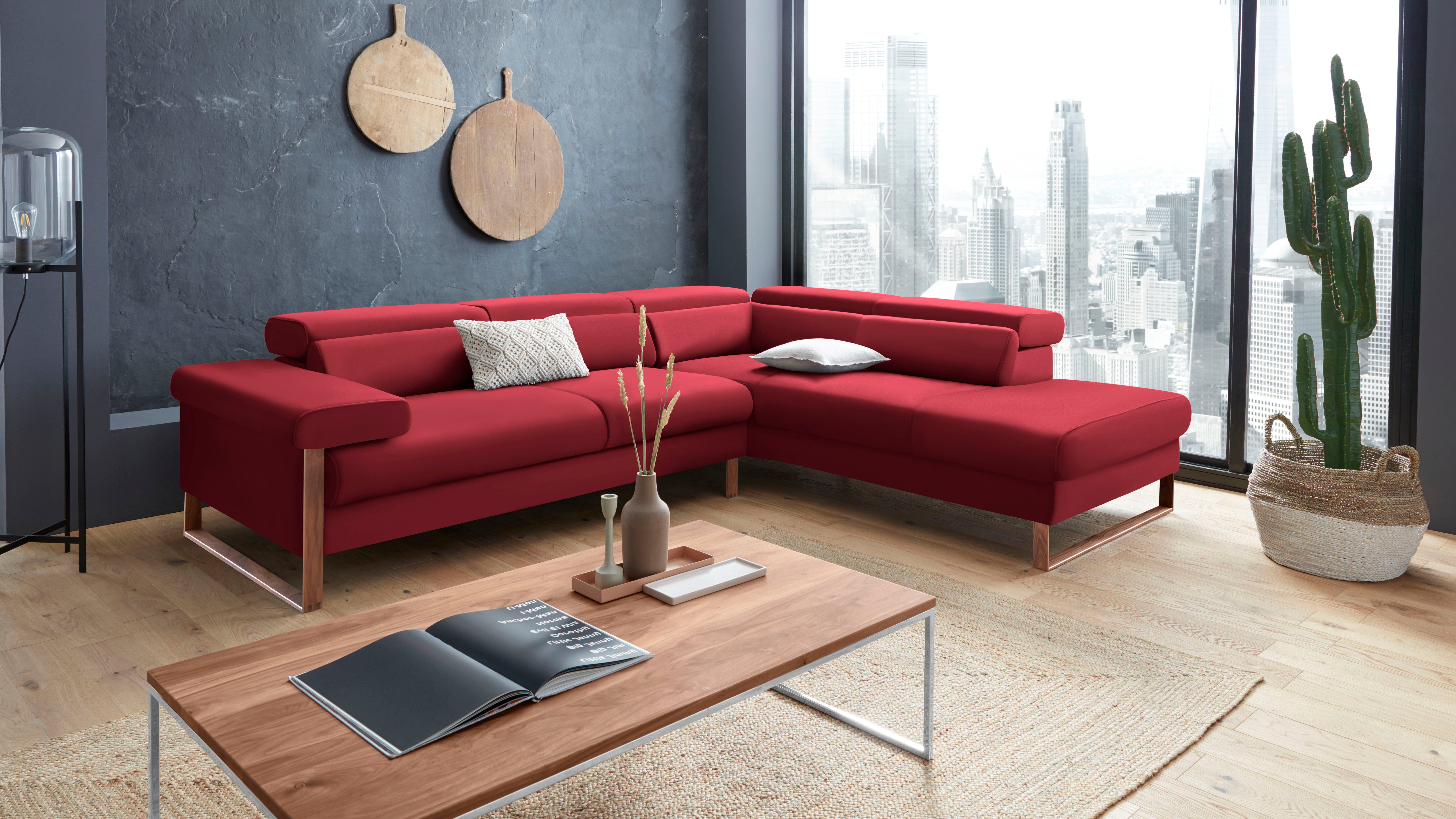 W.SCHILLIG Ecksofa finn, Designsofa mit tollem Sitzkomfort, bequem, L-Form, German Design Award 2016, Fußgestell Nussbaum natur, Breite 281 cm