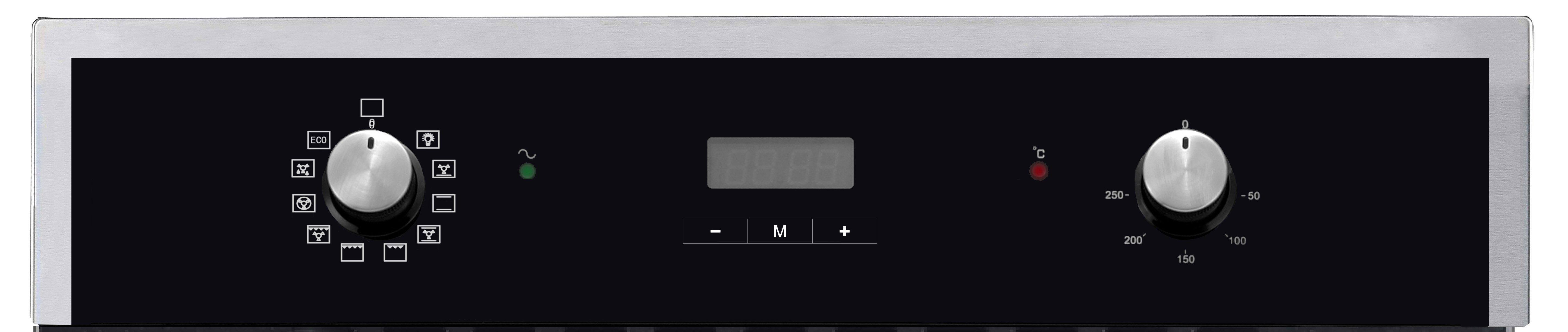 PKM Backofen Einbaubackofen Umluft Grill Display Timer Teleskopauszug Silber, mit 2-fach-Teleskopauszug, Heißluft, Display mit Uhr und Timer