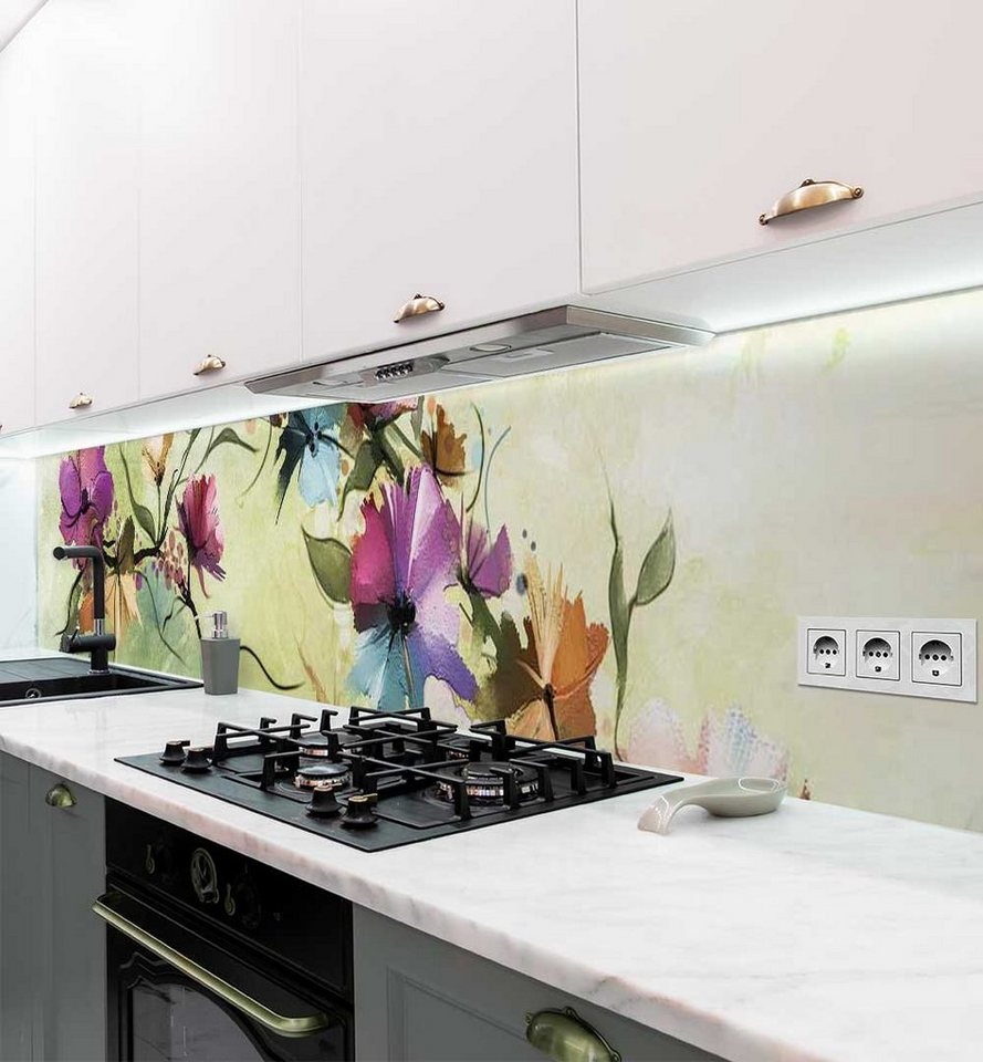 Thumbnail - MyMaxxi Dekorationsfolie Küchenrückwand selbstklebend Bunt blühende Blumenranke Spritzschutz, (Klebefolie passend geschn...