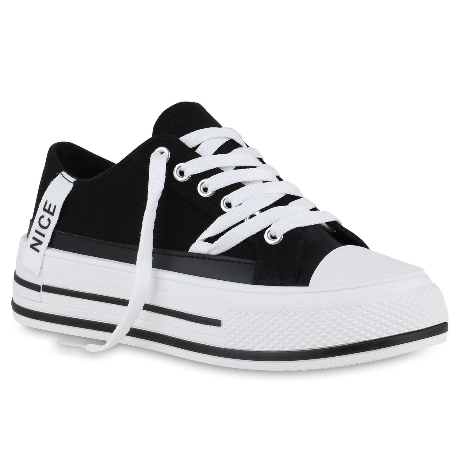 VAN HILL 840989 Sneaker Damen Sneaker Low Schnürer Prints Wedges Stoff