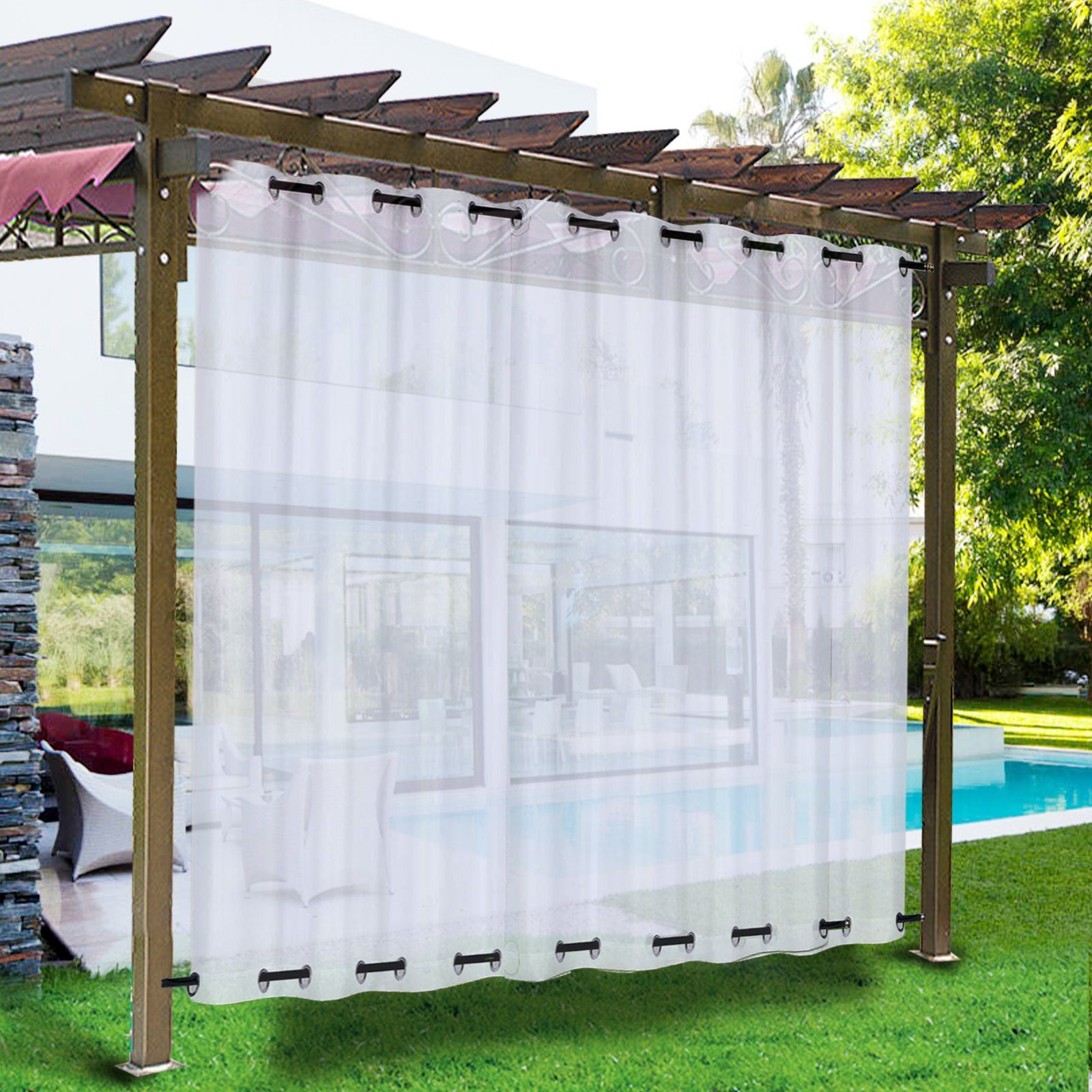 Outdoorgardine Outdoor Vorhang Weiß Transparent,Outdoor Gardinen Wasserdicht, BTTO
