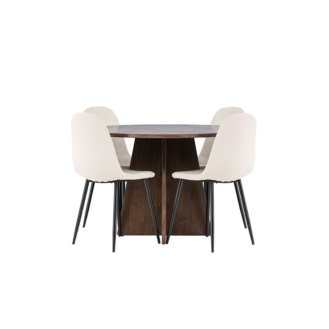 Venture Home Essgruppe Bootcut Essgruppe Tisch Ø110cm und 4 Velours Stühl